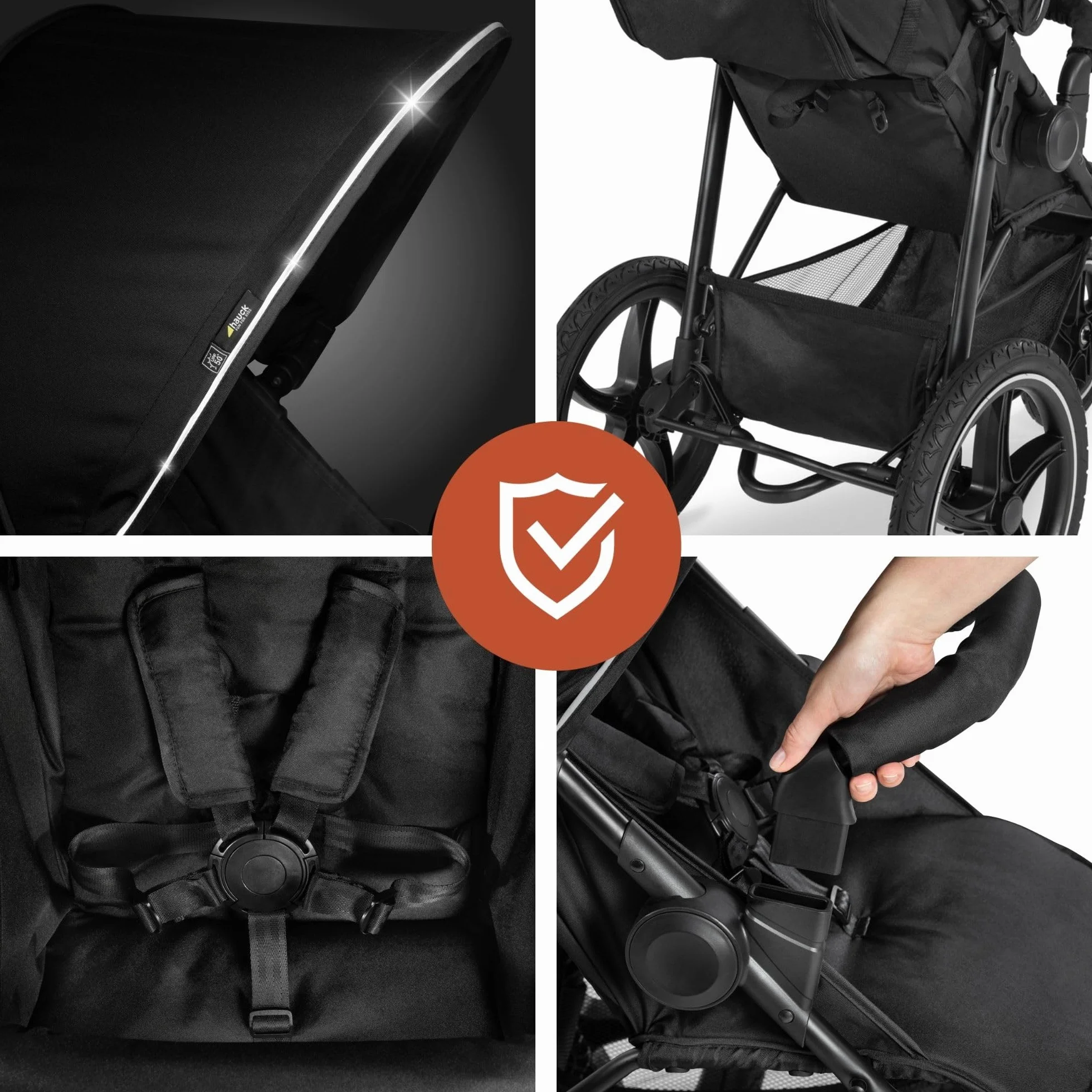 Hauck Passeggino 3 Ruote Runner 2 z Kołami XL, 22 kg, Reclinabile, Regolabile, UPF 50+, Cesto 3 kg, Pieghevole, Nero