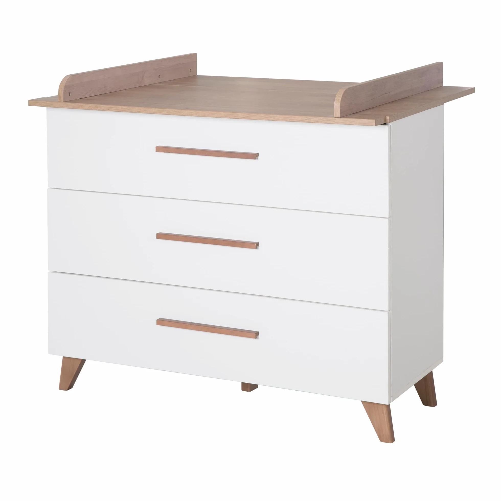 roba Set per cameretta bambini 3 pezzi Lettino 70x140 cm convertibile fasciatoio 3 cassetti armadio bambini Maniglie piedi legno massello Bianco rovere scuro