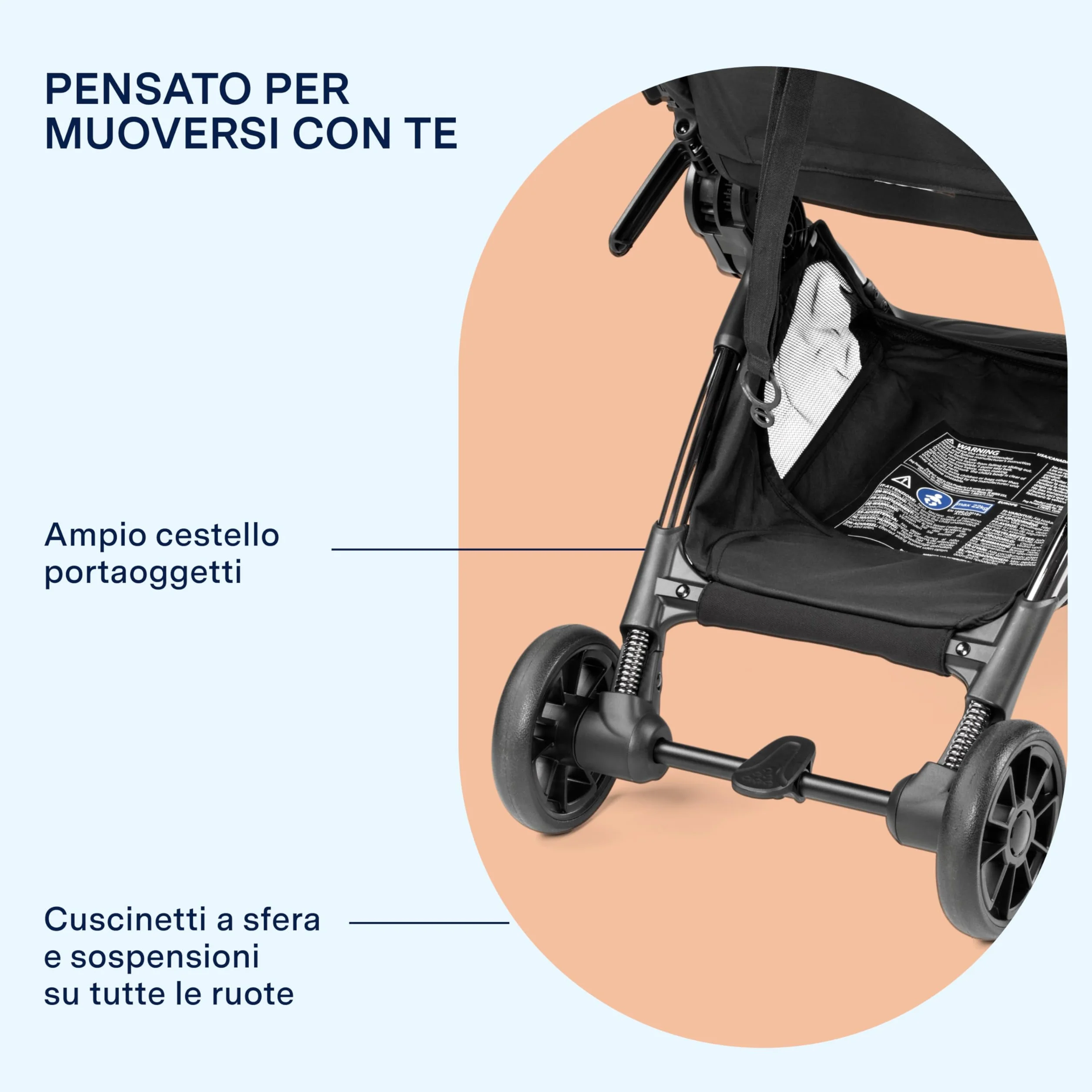 PEG Passeggino Leggero Volo Tahiti, Compatto per Aereo, Omologato Cappelliera, Fino 22 kg, con Parapioggia e Borsa