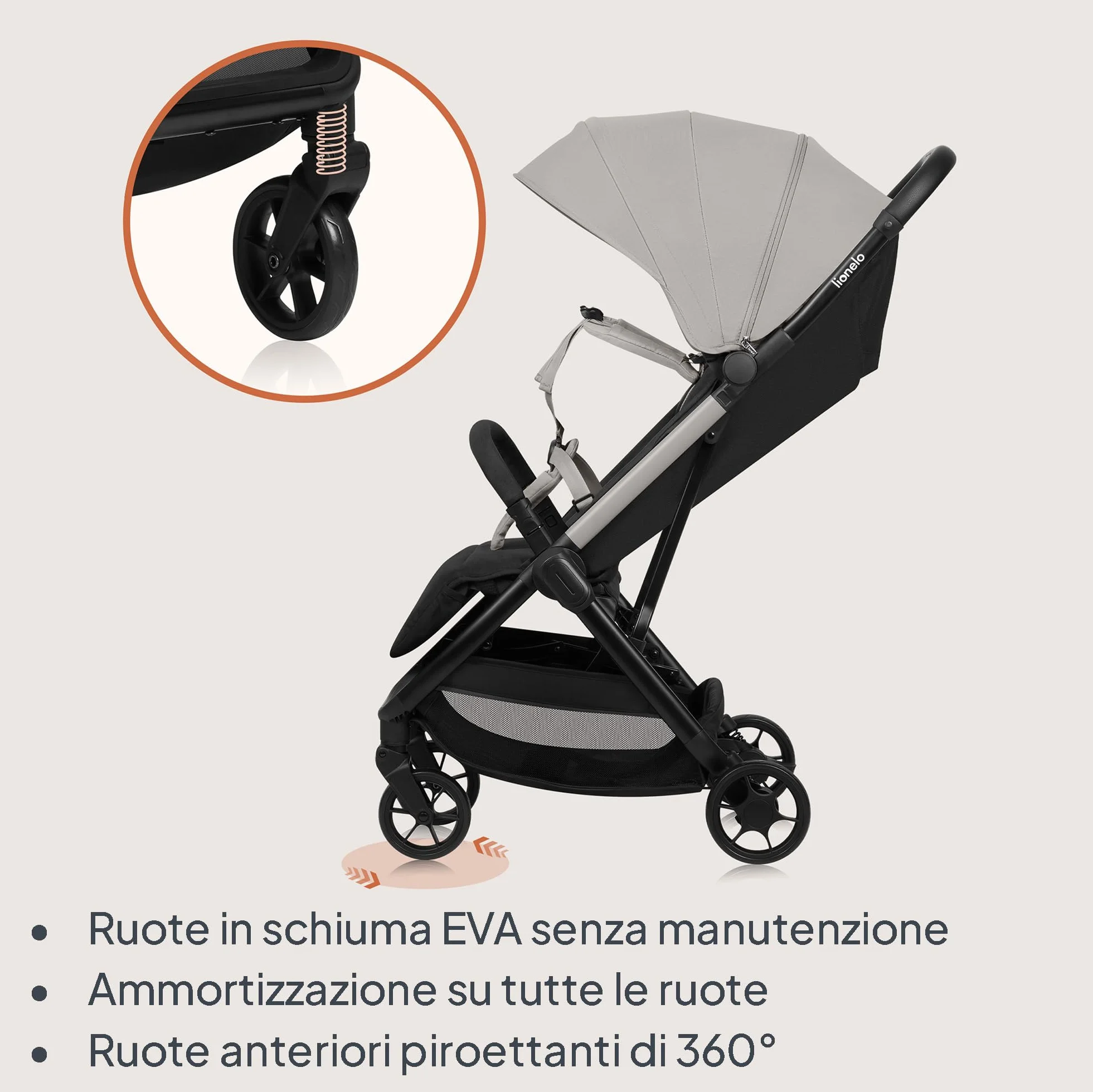 LIONELO Julie Air Passeggino Pieghevole Fino a 22 kg Ruote Girevoli 360° UPF50+