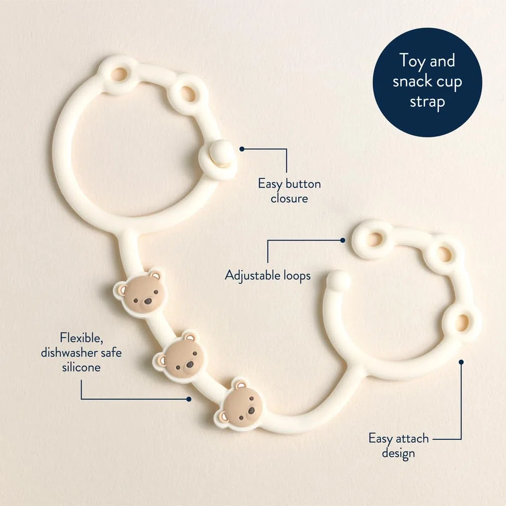 Itzy Ritzy Toy & Snack Cup Strap - Cinghia regolabile per tenere i giocattoli del bambino, massaggiagengive e tazze snack nelle vicinanze - Silicone senza BPA - Legatura per passeggini, seggioloni e