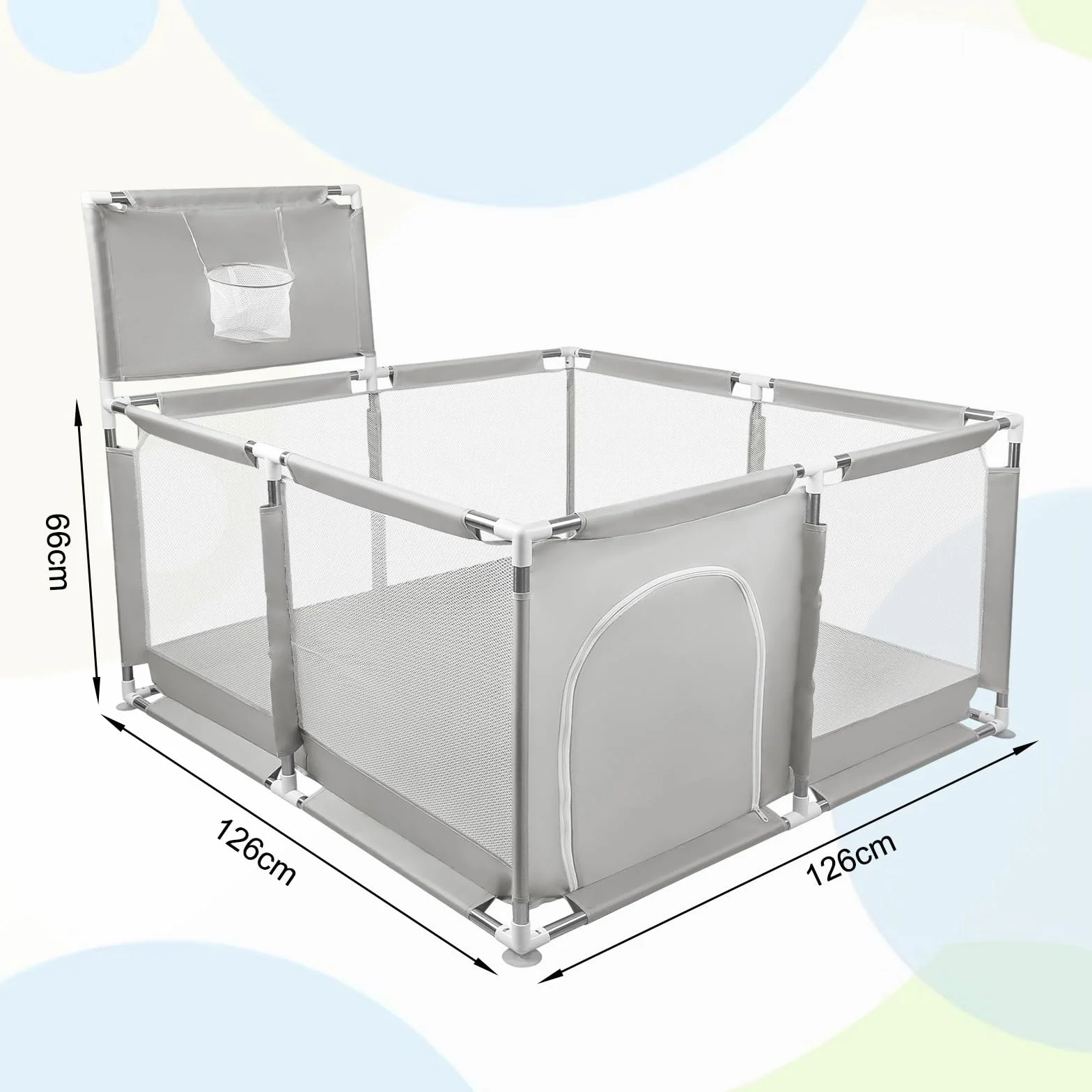 Box con porta a cerniera per bambini con ventose 126 x 126 x 66 cm grigio chiaro 50 palline