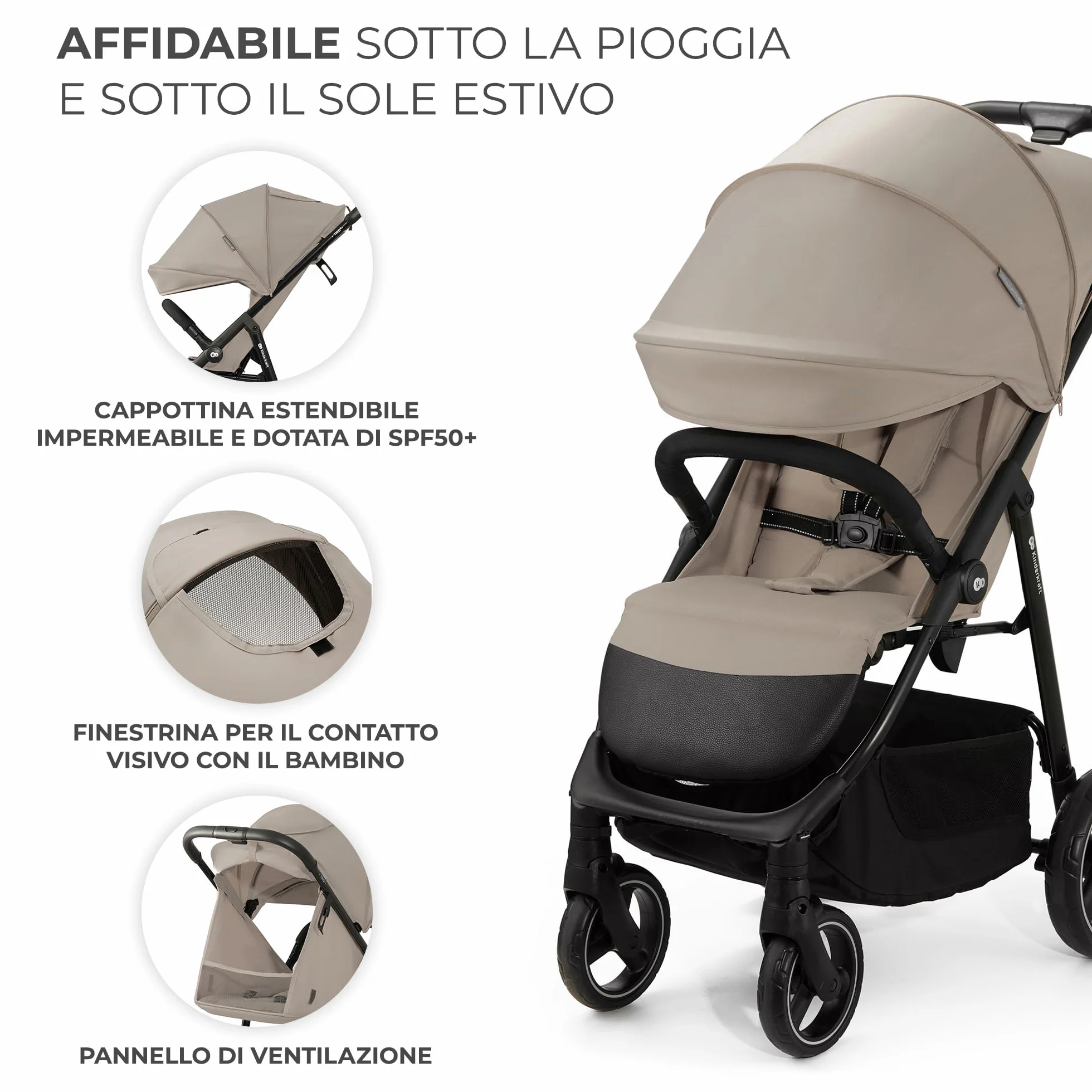 Kinderkraft TRIG 3 Passeggino Leggero Pieghevole Fino a 22 kg Beige