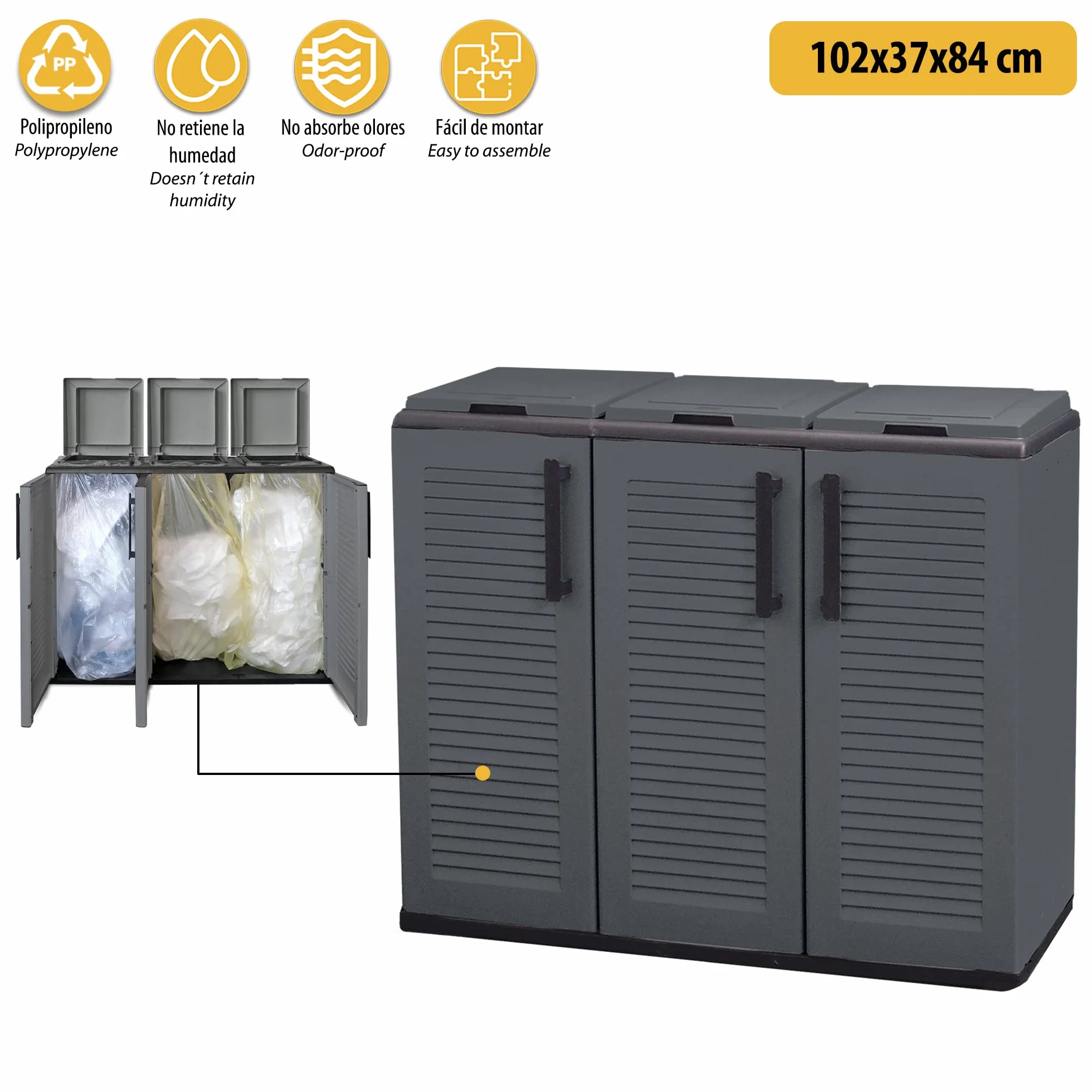 Armadio a Mezza Altezza Polipropilene Eco L 1020 x P370 x H 840 mm Grigio
