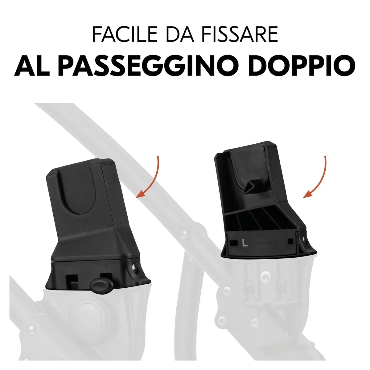 hauck Adattatori Seggiolini Auto Compatibili con Passeggino Gemellare Duett 2 e Duett 4 e Ovetti Selezionati di Maxi Cosi Cybex Joie Kinderkraft (Non Compatibili con Tutti i Modelli) - 1 Coppia, Nero
