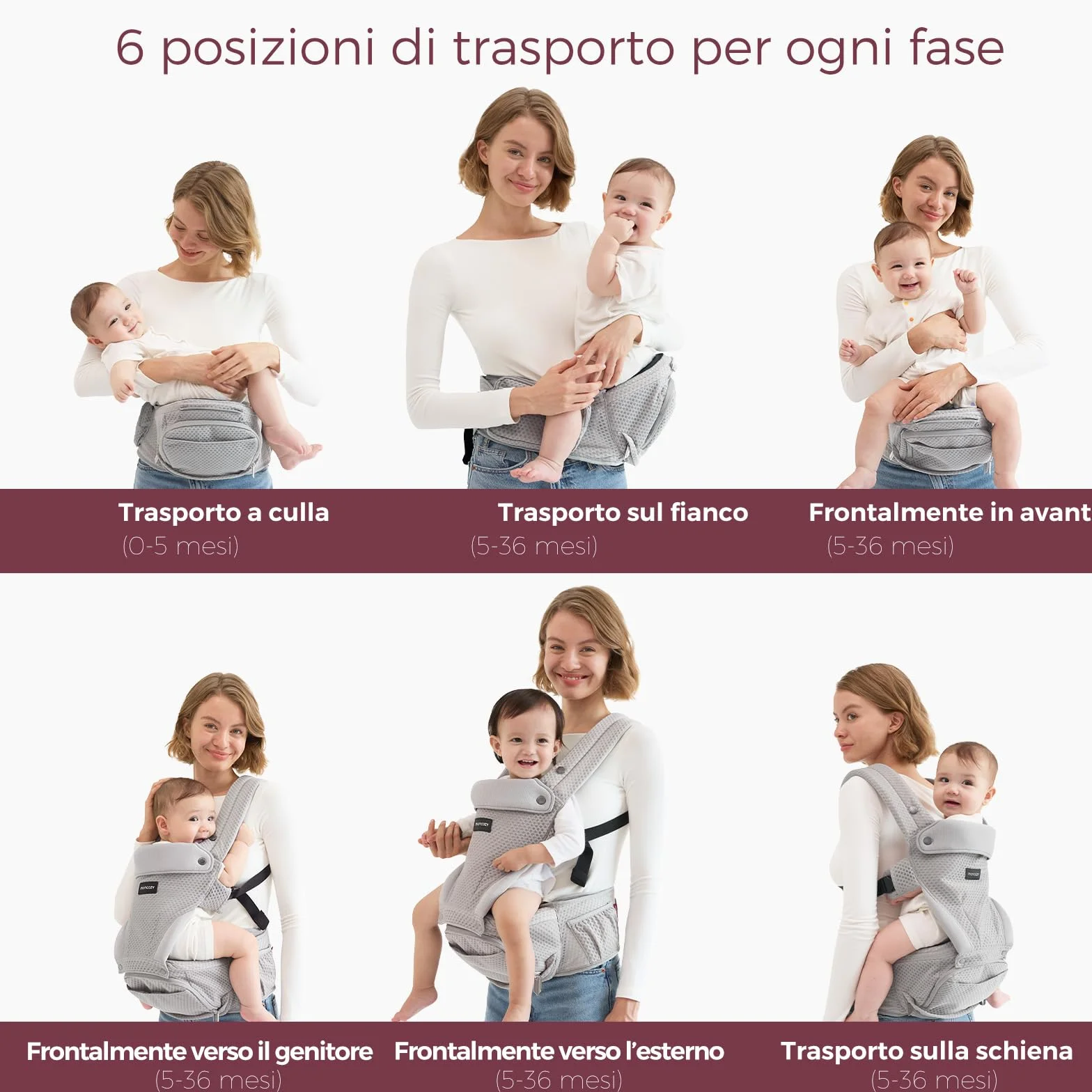 Momcozy Marsupio Neonato con Sede Anca 2 in 1, Portabebè Fronte Strada a Mani Libere fino a 20 kg, Marsupio Bambino 4 Stagioni con Cintura Regolabile fino a 115 cm,Grigio Air Mesh