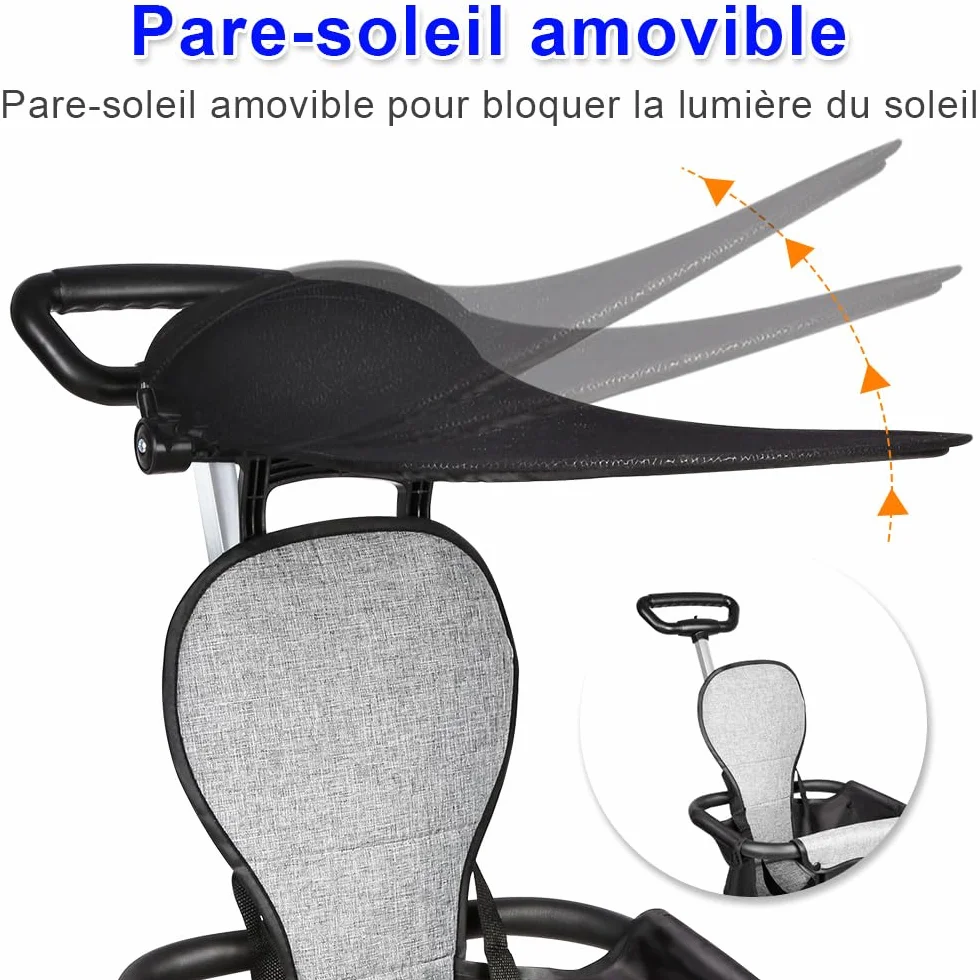 Passeggino a canna ultra leggero pieghevole 25 kg regolabile nero+grigio