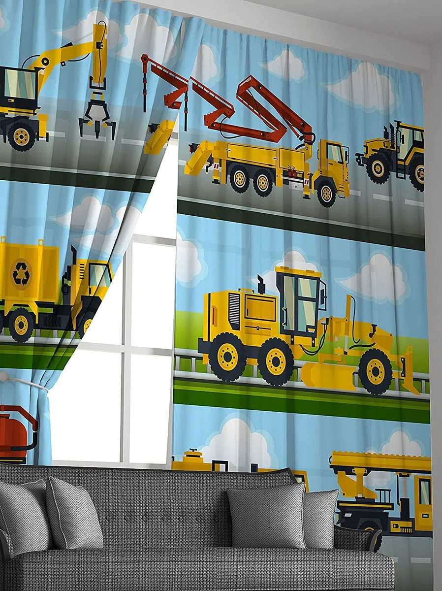Loussiesd Tende per camion da costruzione, per camera da letto, bambini, escavatori, tende per finestre, macchine gialle per bambini, macchine e finestre, per bambini, per bambini, per bambini, per
