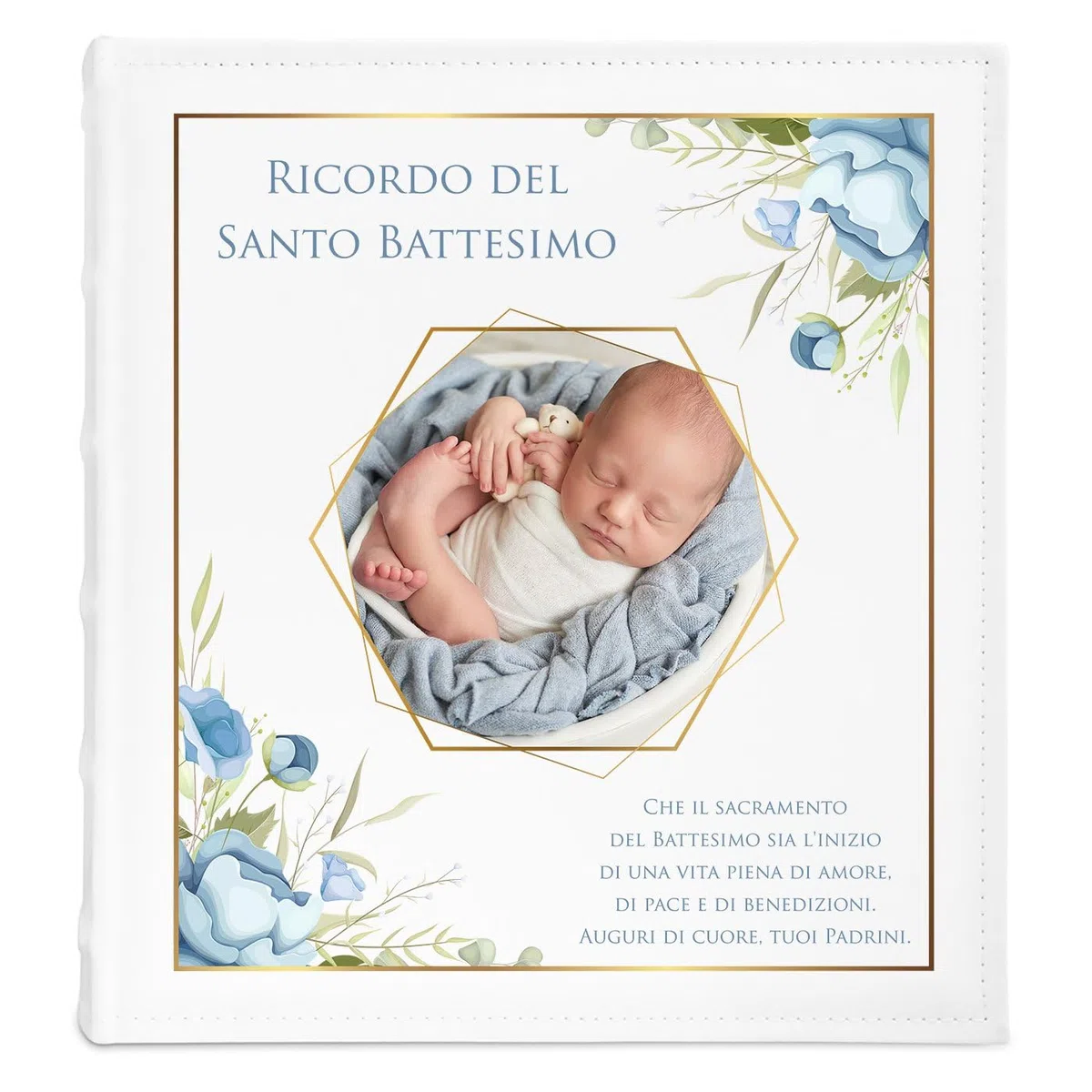 Maverton Album Fotografico - Copertina in Pelle Sintetica Personalizzazione Stampata - 60 pagine nere - 240 foto 10x15cm - regali neonato, battesimo, compleanno - Azzurro