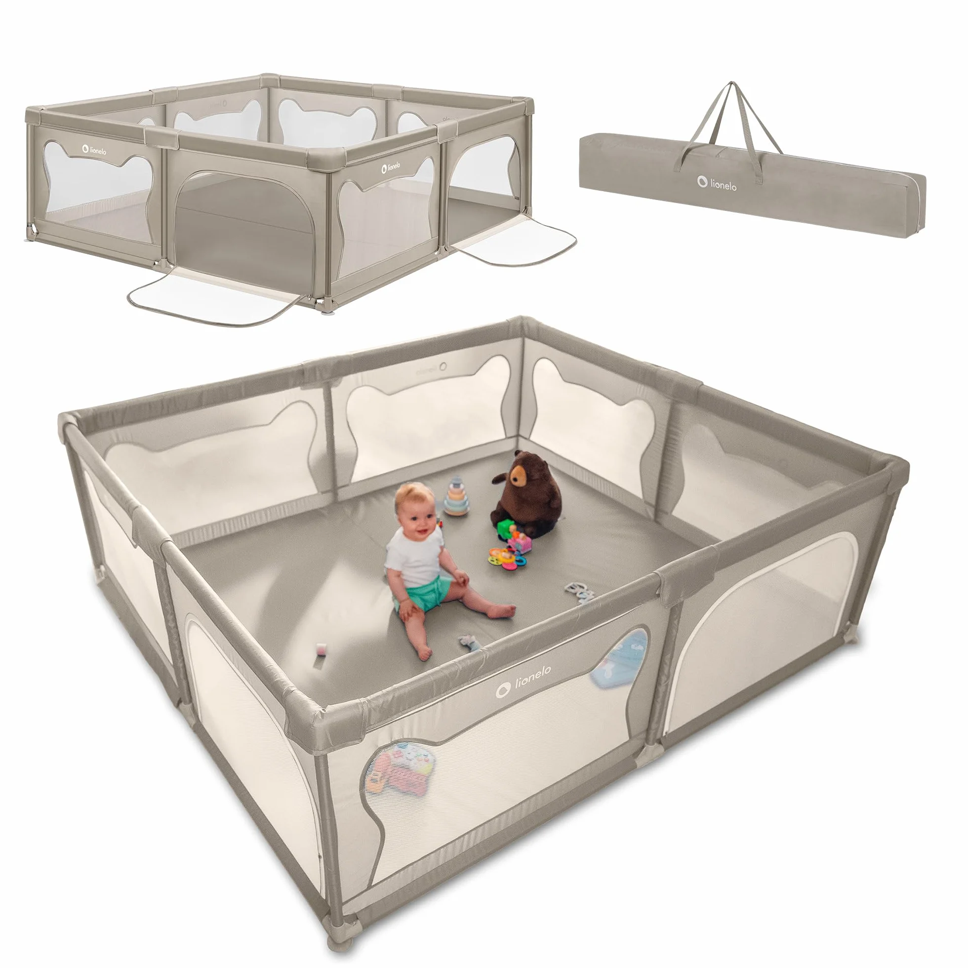 LIONELO WILLOW XL Box Pieghevole Per Bambini 0-48 Mesi Rete Traspirante 207x187 cm Beige