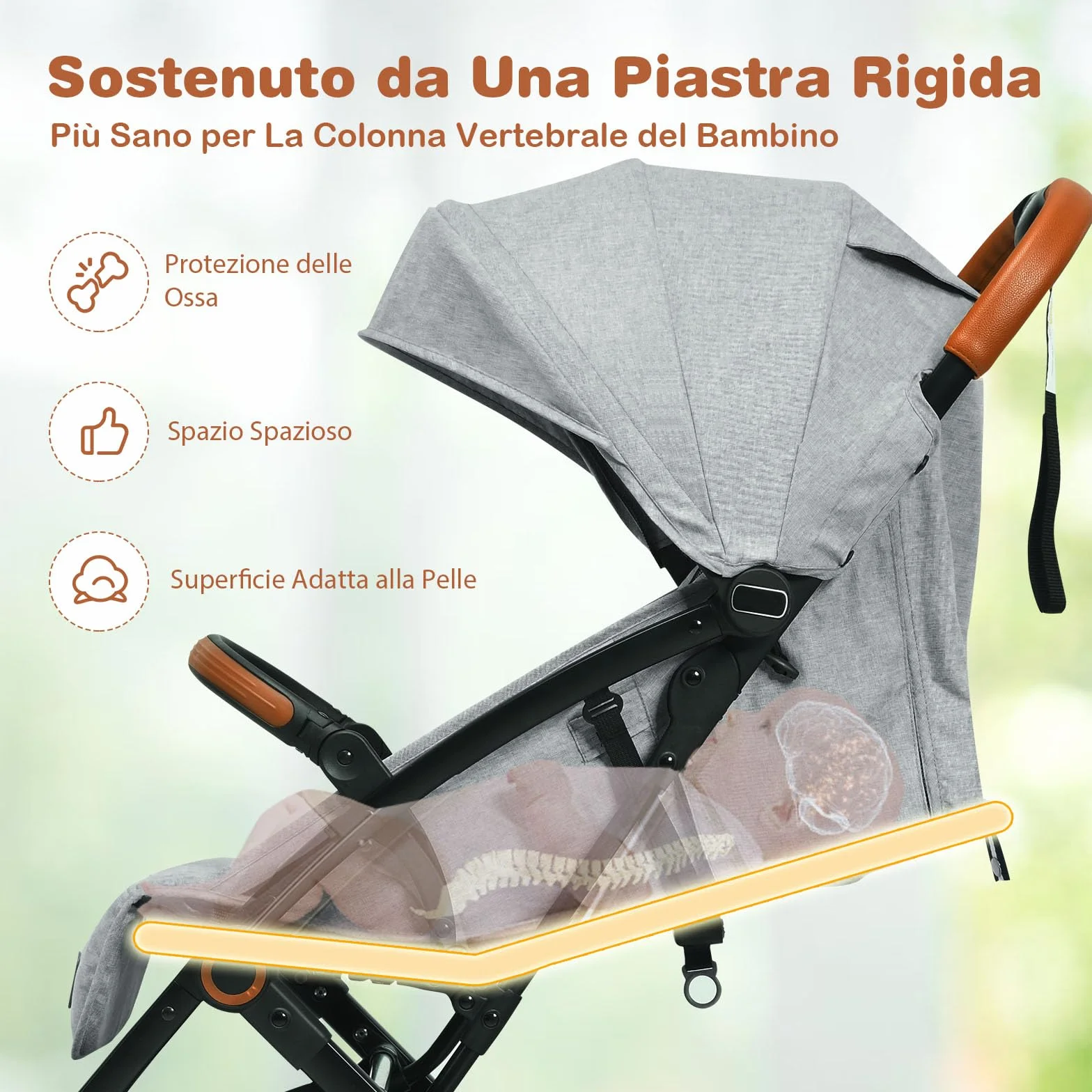 Costway Passeggino Leggero per Bambini 0-3 Anni fino 15 kg, Schienale e Poggiapiedi Regolabili, Cappottina e Zanzariera, Compatto Pieghevole Grigio