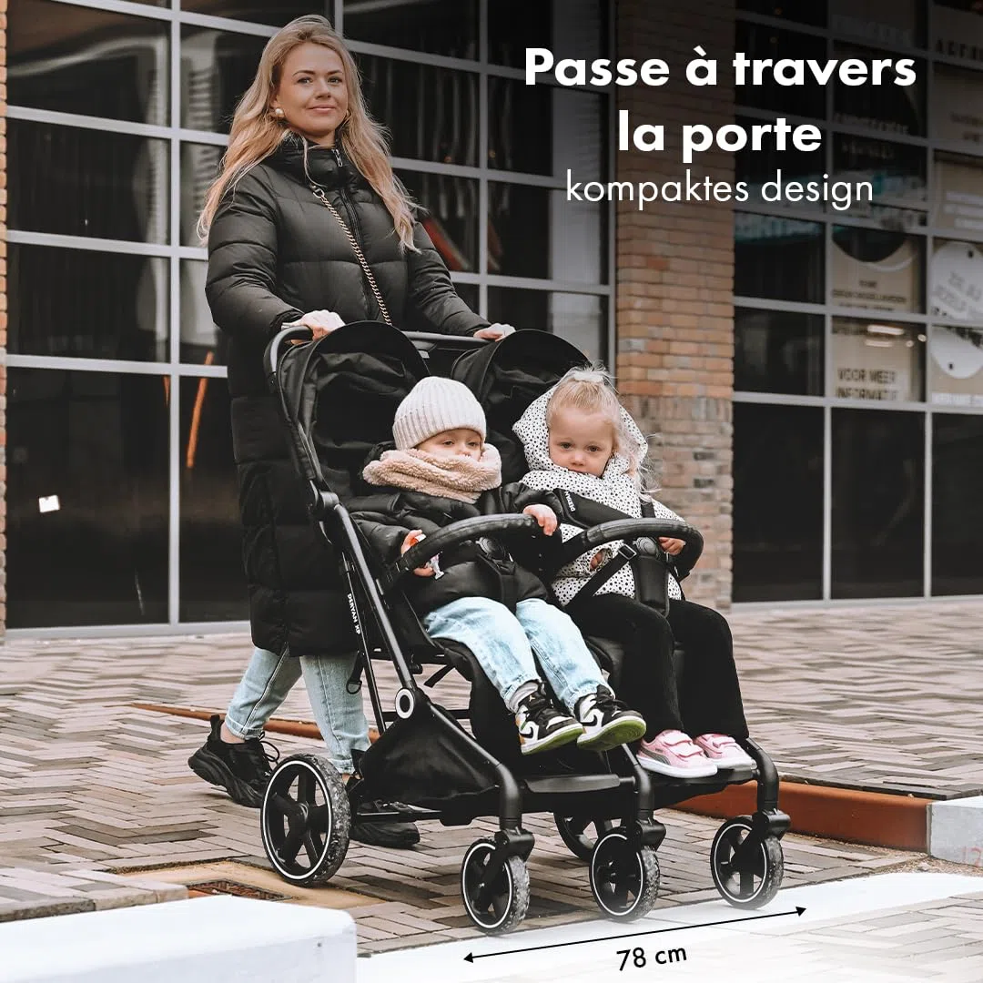 Passeggino Deryan XP X2 2 in 1 - Compatto e pieghevole - Adatto dalla nascita fino a 4 anni - Passeggino con portata massima di 22 kg per sedile - Nero