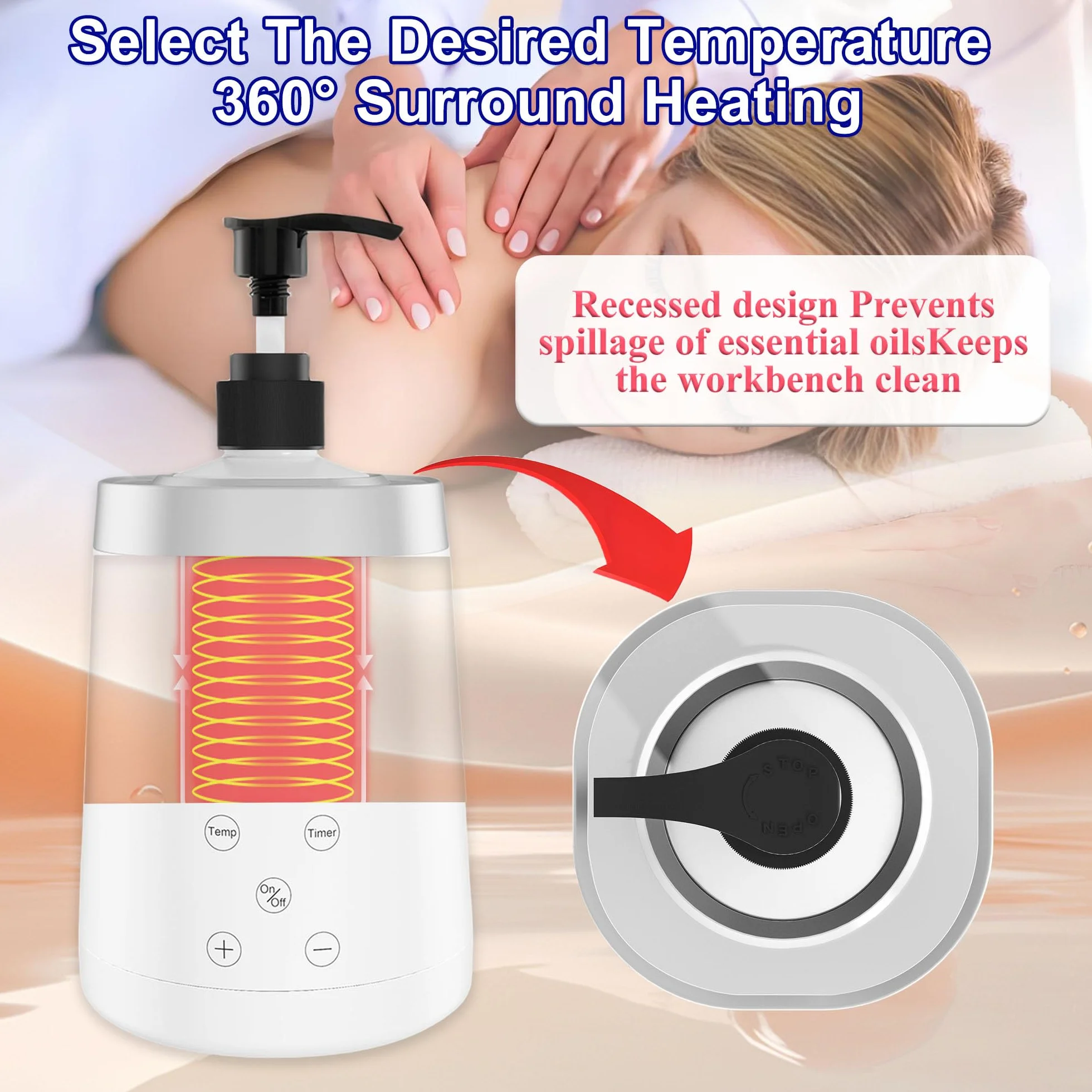 Scaldaolio da massaggio con dispenser per bottiglie, variabile, per salone e spa