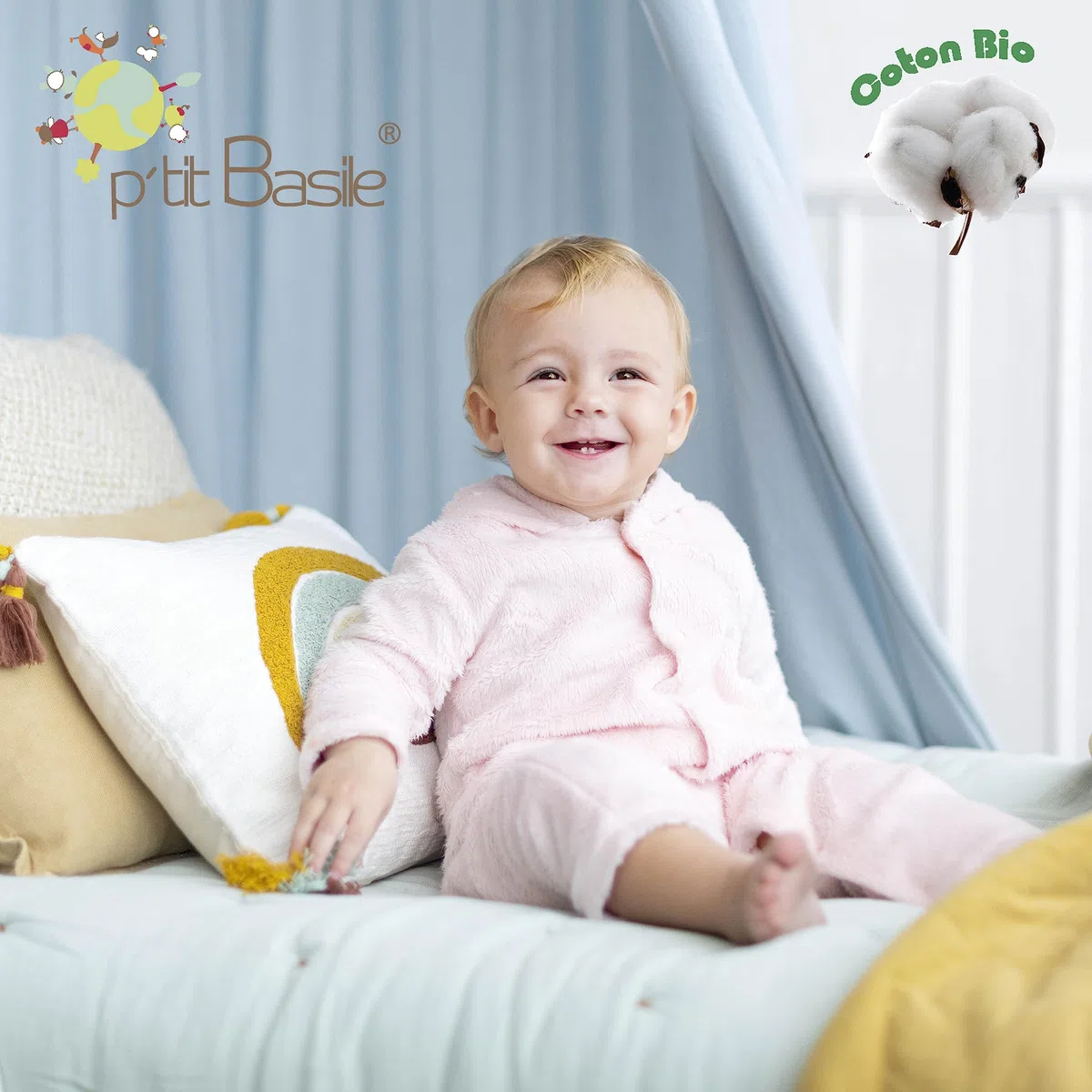 P'tit Basile - Copripiumino per bambini 75 x 120 cm o 80 x 120 cm - 100% cotone biologico - rosa cipria - Certificato senza sostanze chimiche o nocive - Lettino culla 60x120 70x140