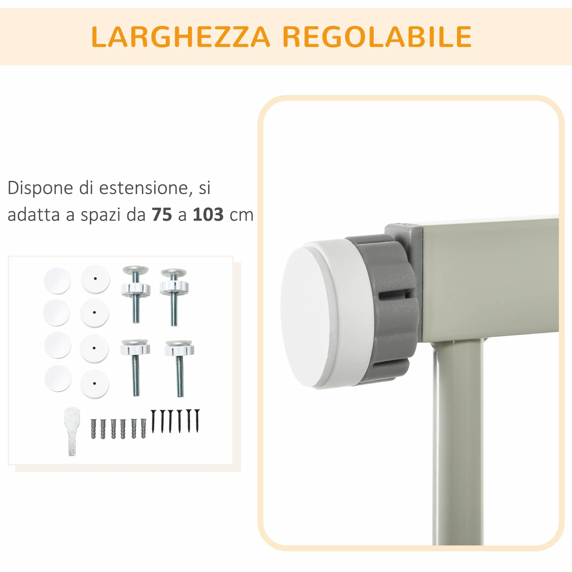 PawHut Cancelletto per Cani Regolabile 75-103 cm, Cancello di Sicurezza in Acciaio e ABS, Altezza 76 cm, Grigio