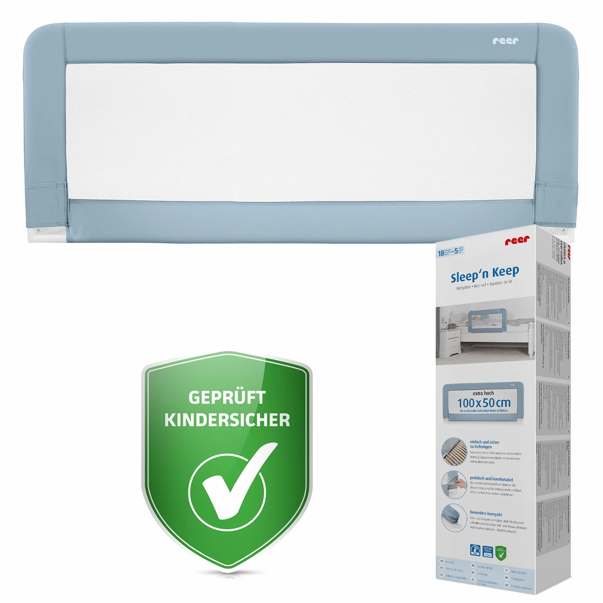 Reer Sleepn Keep, protezione anticaduta per culle, lunghezza 100 cm per letti con una lunghezza di 150-180 cm