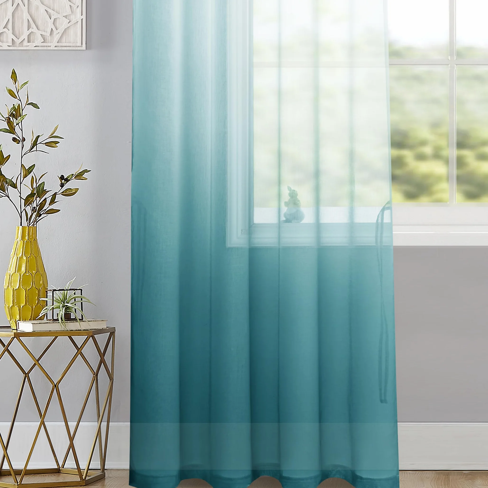 Tende in voile sfumato con occhielli blu 175 x 140 cm