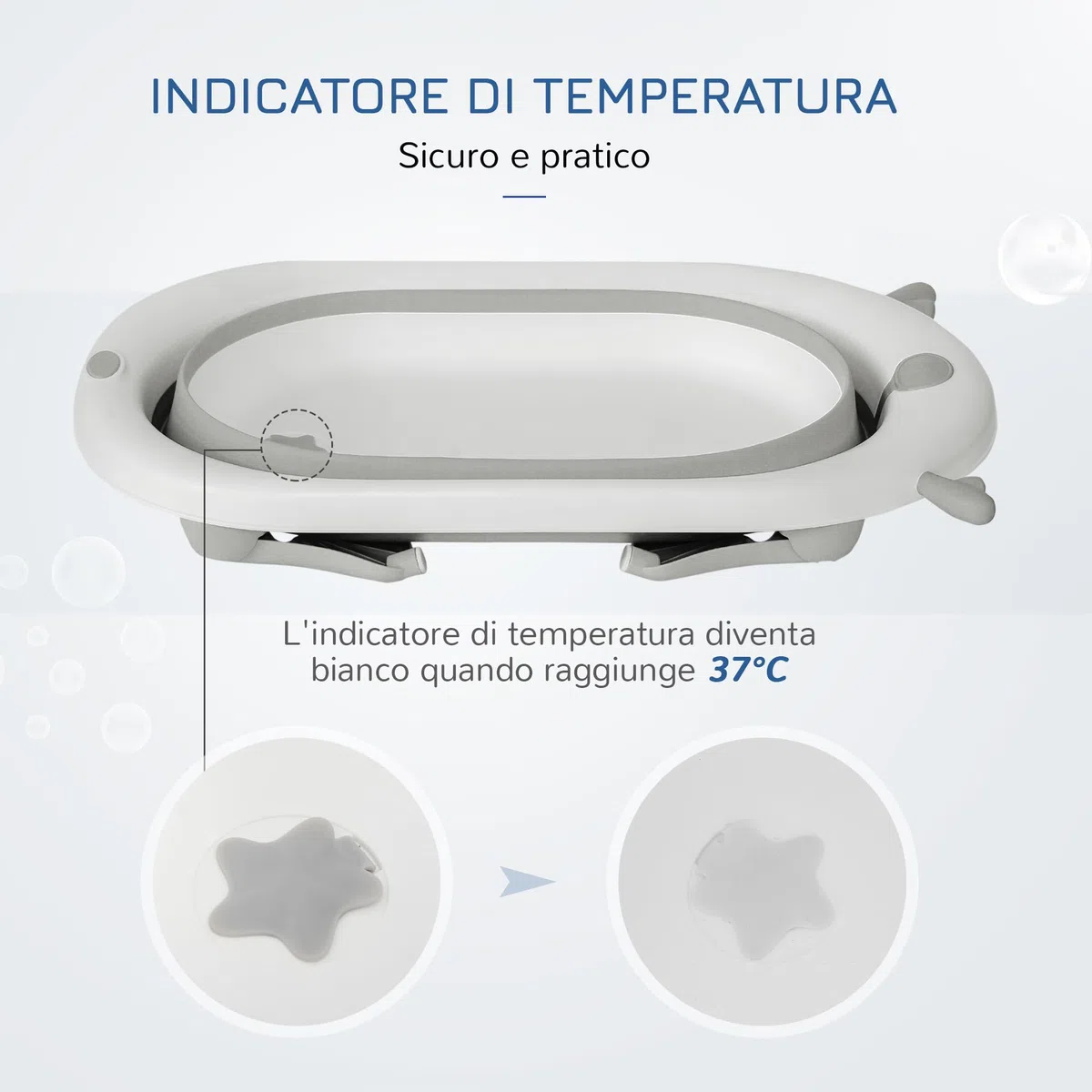 HOMCOM Vaschetta Bagnetto Pieghevole per Bambini 0-3 Anni con Indicatore di Temperatura e Cuscino, 81.5x50.5x23.5cm, Bianco