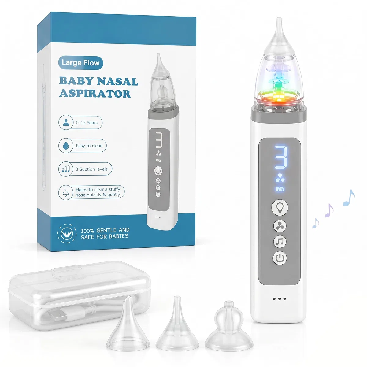 Aspiratore nasale elettrico per bambini – Aspiratore nasale bambino forte 65 kPa per muco bloccato, 58 dB Silenzioso per bambini che dormono, silicone alimentare