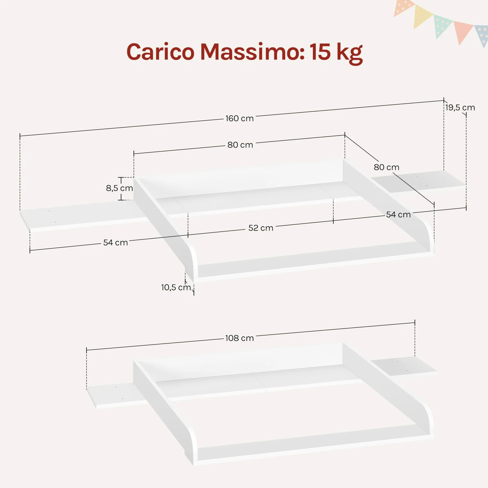 WOLTU Fasciatoio Neonato Universale per Cassettiera 3 Bordi Rialzati Profondità Regolabile 47-50 cm MDF 160x80x10 cm