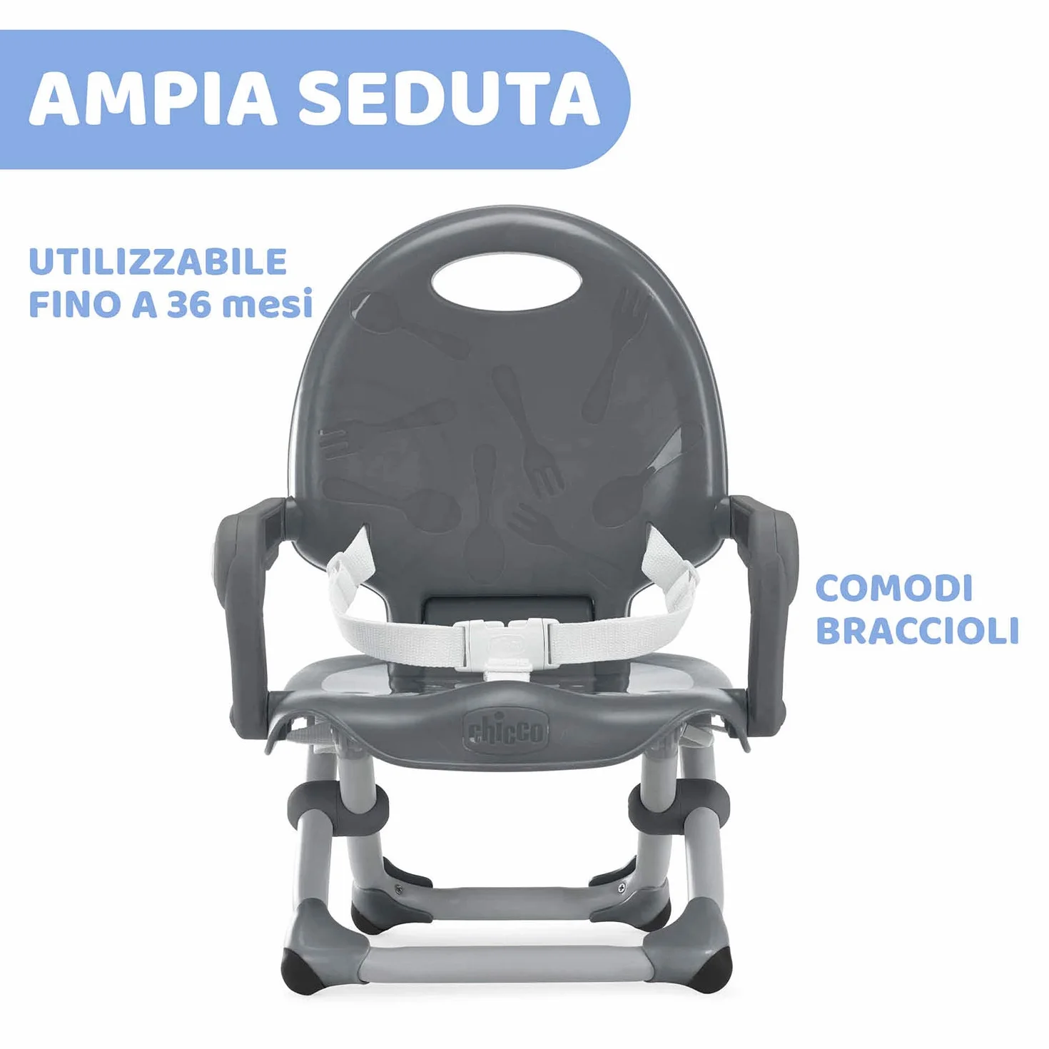 Chicco Pocket Snack Rialzo Sedia per Bambini 6 Mesi-3 Anni (15 kg) Seggiolino Pappa Portatile Chiusura Compatta, Grigio