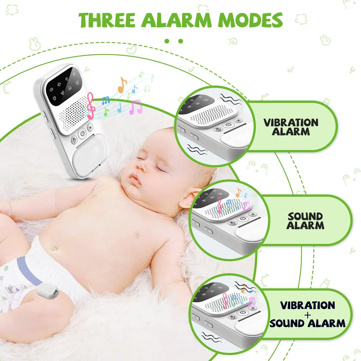 Allarme Enuresi Notturna, Sensore Wireless per Bagnare il Letto con Luce Notturna, Suoni e Vibrazione, Allarme Pipì per Neonati e Bambini
