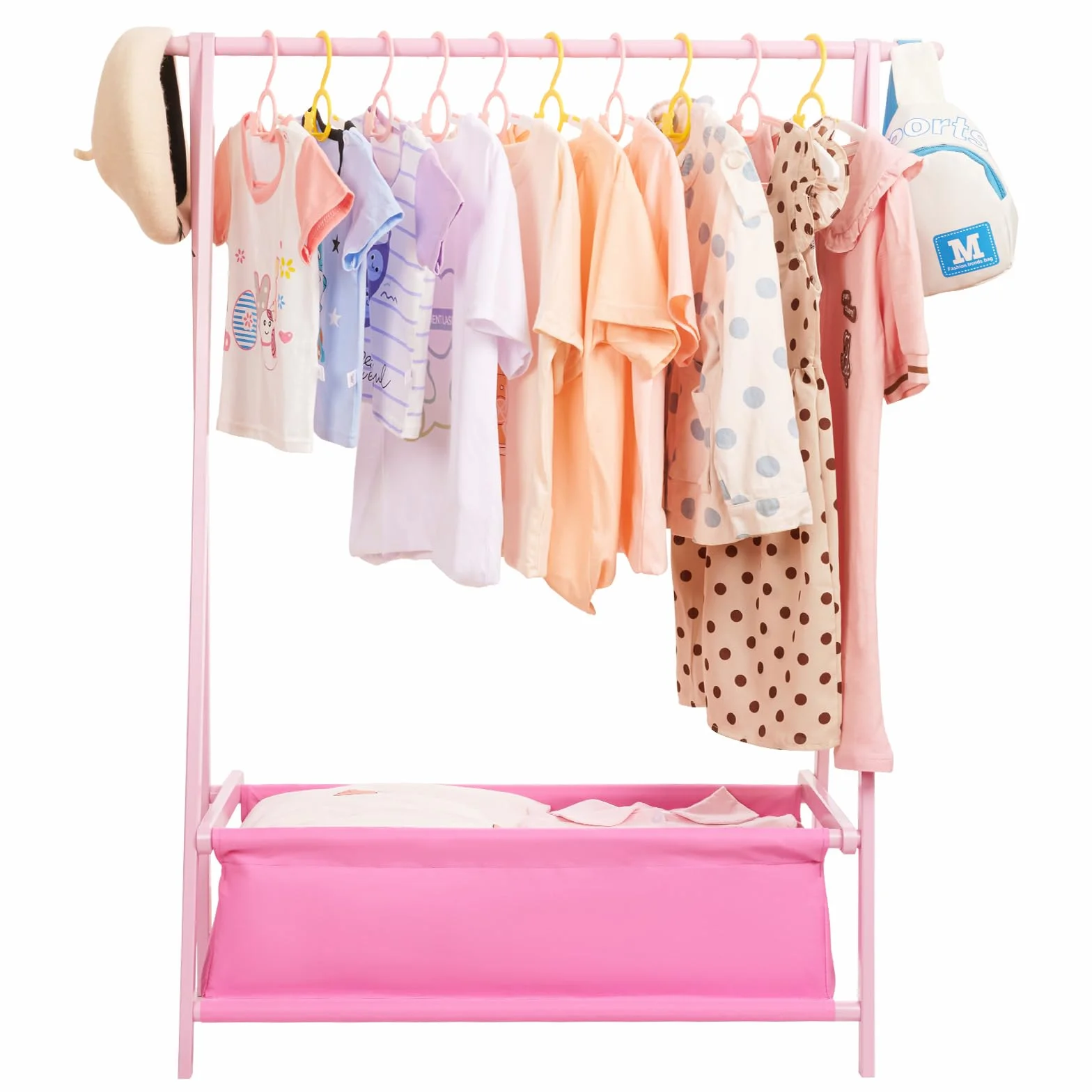 Yorbay Scaffale per Abbigliamento per Bambini con Contenitore, Pieghevole, Bambù