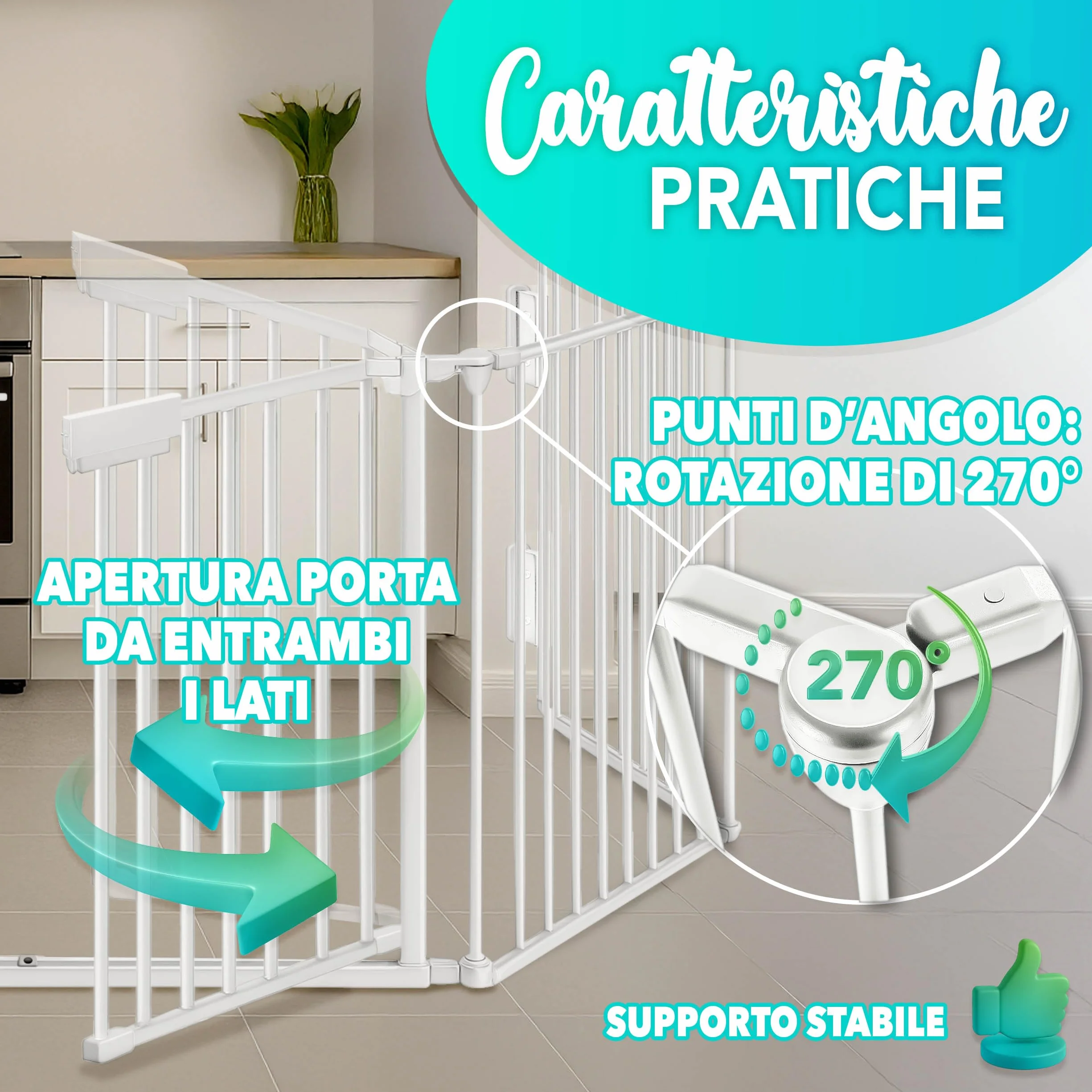 KIDUKU Barriera di sicurezza 300 cm 5 Pannelli Pieghevole per Bambini e Animali Cancelletto Griglia Camino Preassemblato