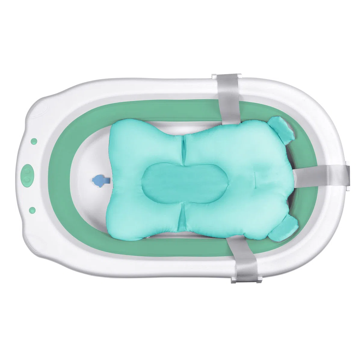 Froadp Vasca da bagno pieghevole 82 x 50 x 20 cm con fori di drenaggio e cuscino antiscivolo per neonati e bambini (verde, con cuscino da bagno)