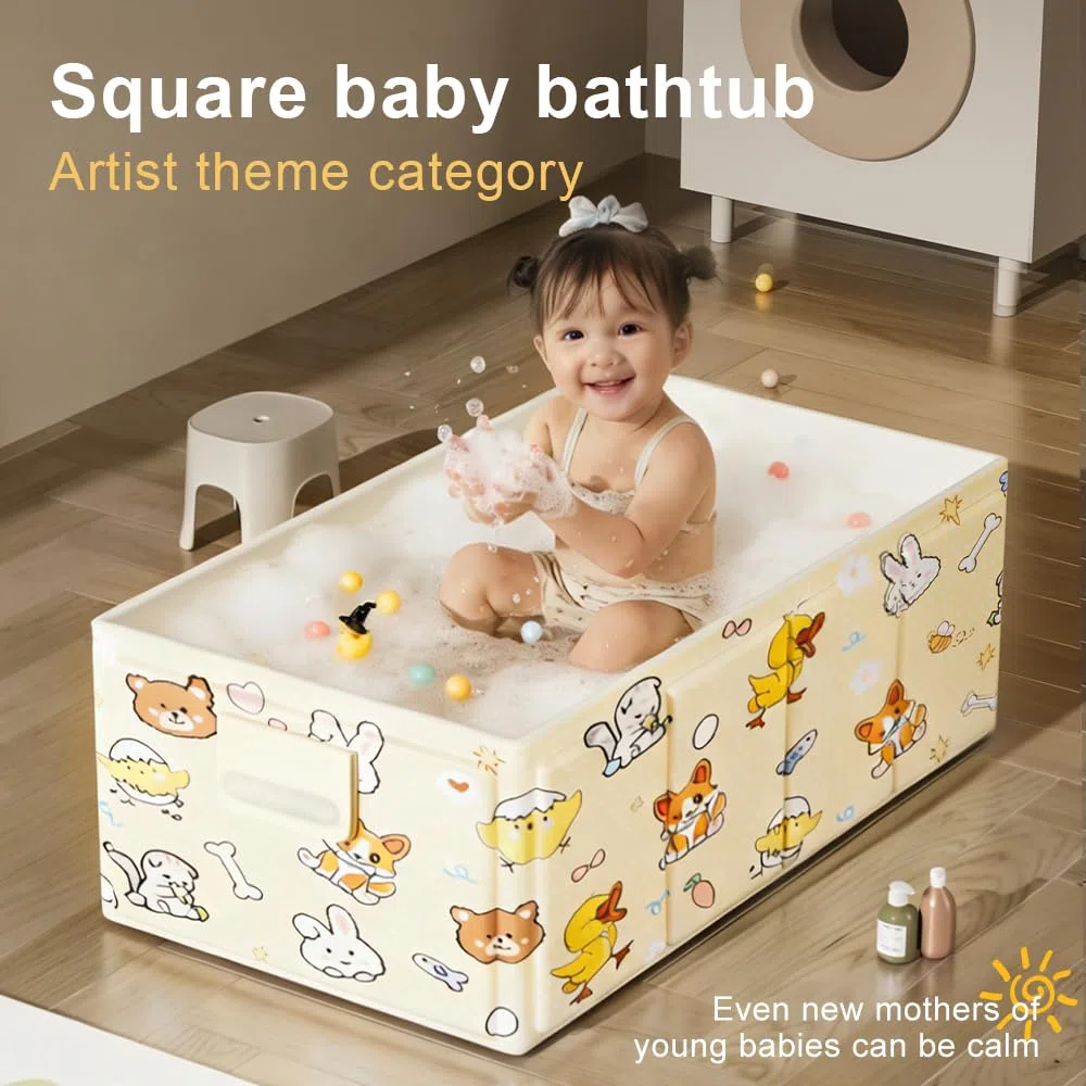 Vaschetta Bagnetto Neonato Pieghevole, Vaschetta Bagno Bambino Portatile 0–3 Anni, Vasca per Neonati Salva Spazio con Motivo Animale, in PVC, per Doccia, Viaggio e Casa, Gialla