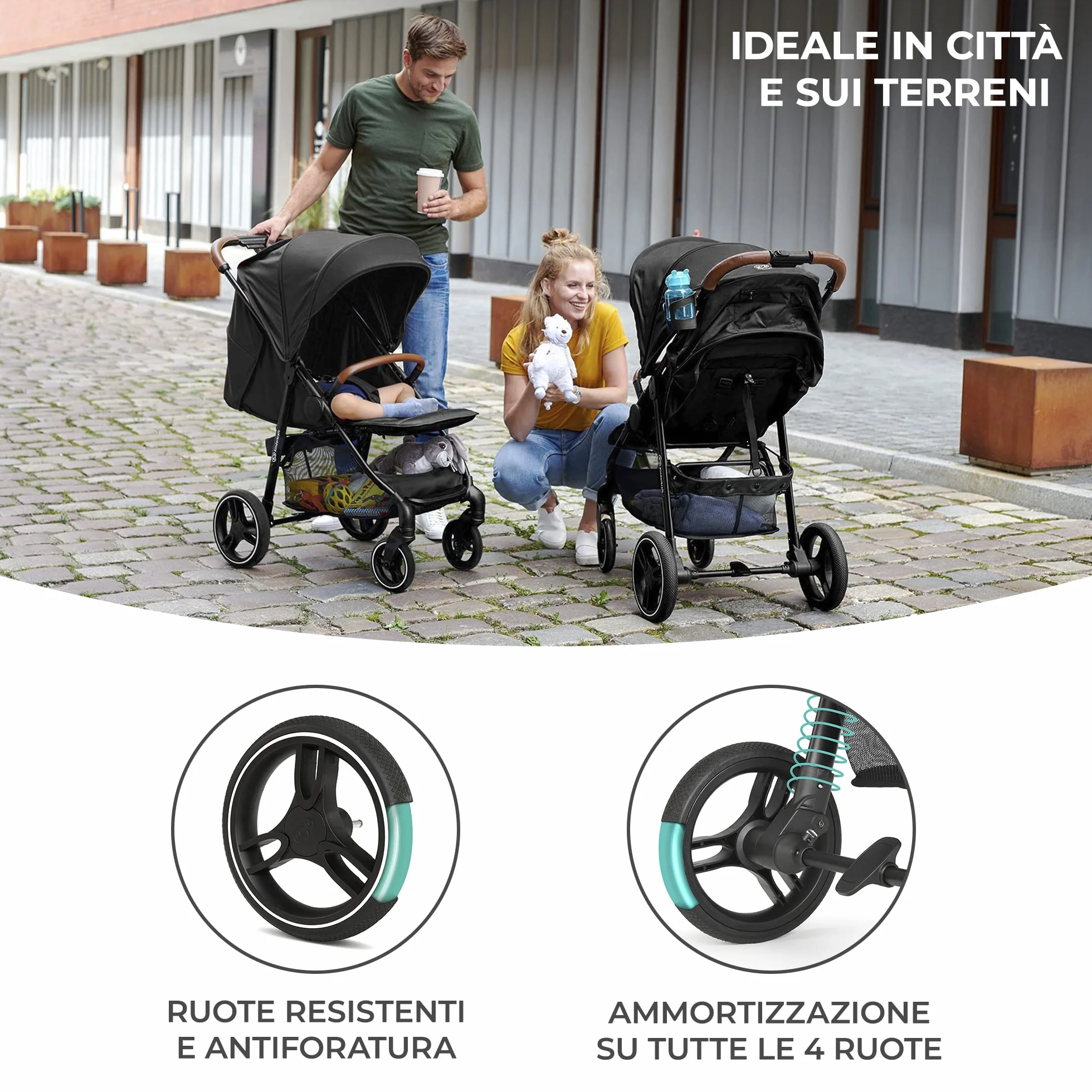 Kinderkraft GRANDE PLUS Passeggino Leggero 22 kg Pieghevole una Mano Cappottina XL Grigio