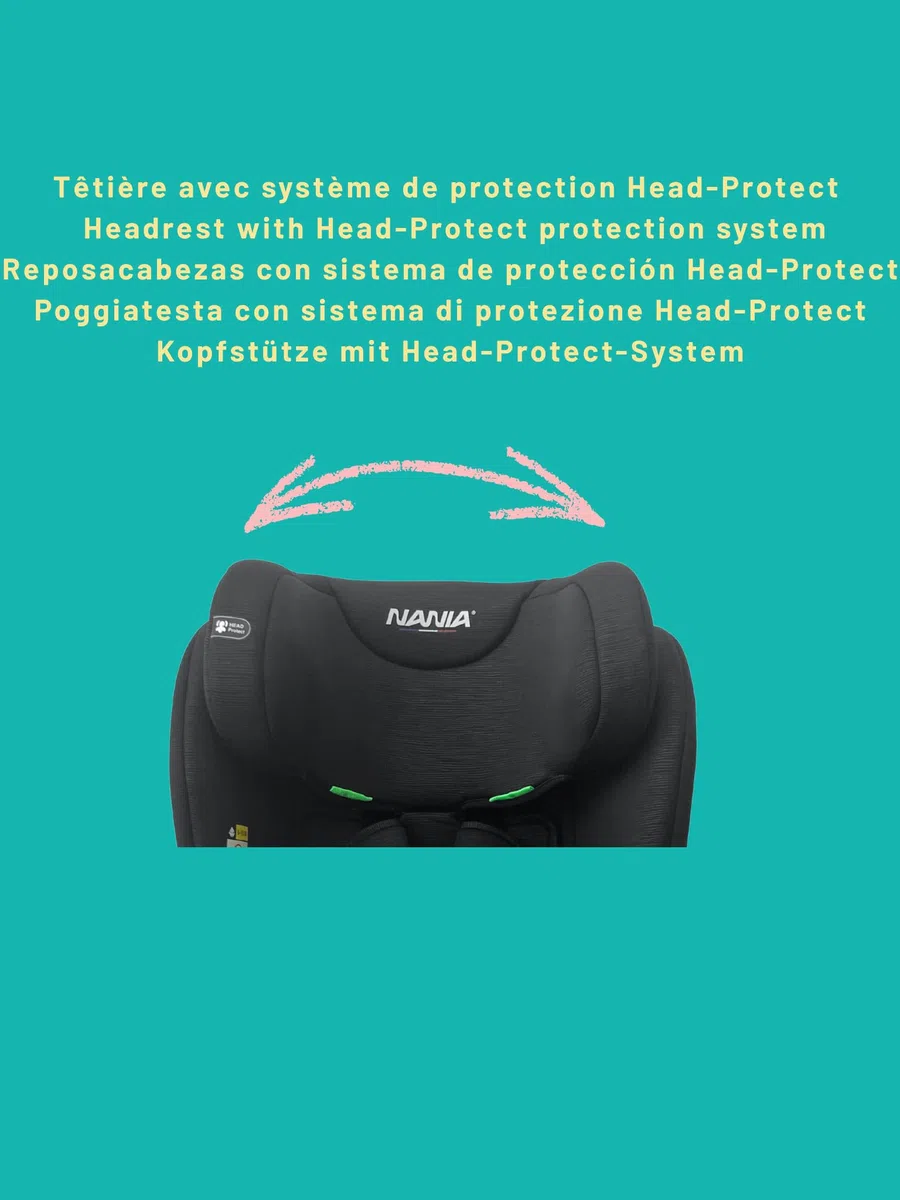 Nania, Torino, Seggiolino auto, 76-150 cm, da 9 a 36 kg, da 15 mesi a 12 anni, Poggiatesta regolabile con 12 regolazioni, Protezione laterale,Portabicchieri