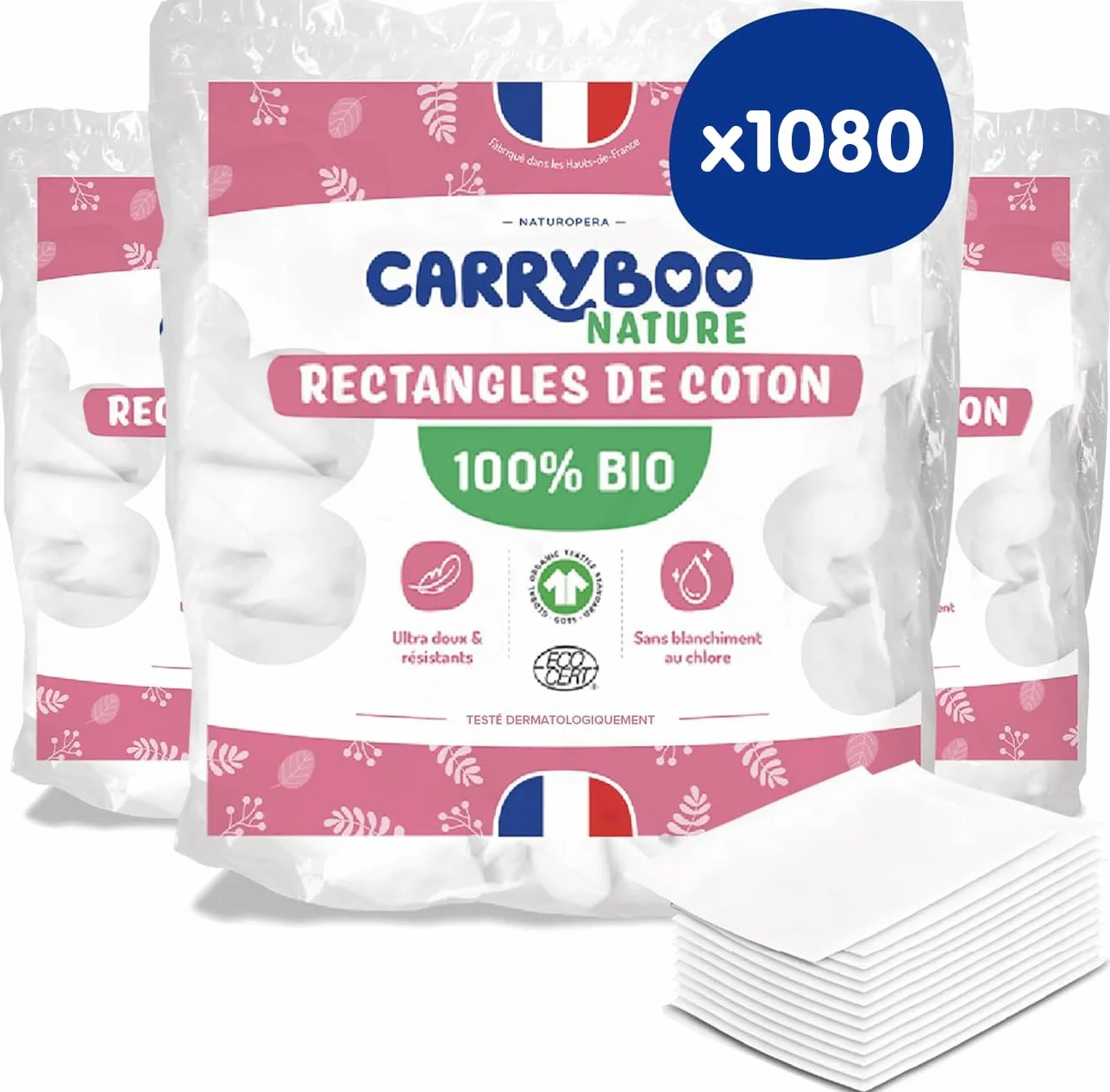 CARRYBOO - Piazza cotone bambino - 100% biologico - Pelle normale e sensibile - Set di 6 - Ultra morbido e resistente - Ipoallergenico - Sbiancato senza cloro - Per tutta la famiglia - Confezione di