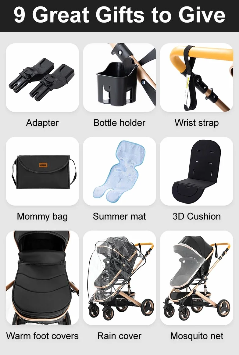YAZOCO Passeggino Pieghevole Passeggino 3 in 1 Trio Zanzariera, Copertura Del Piede, Porta Tazza Dell'acqua
