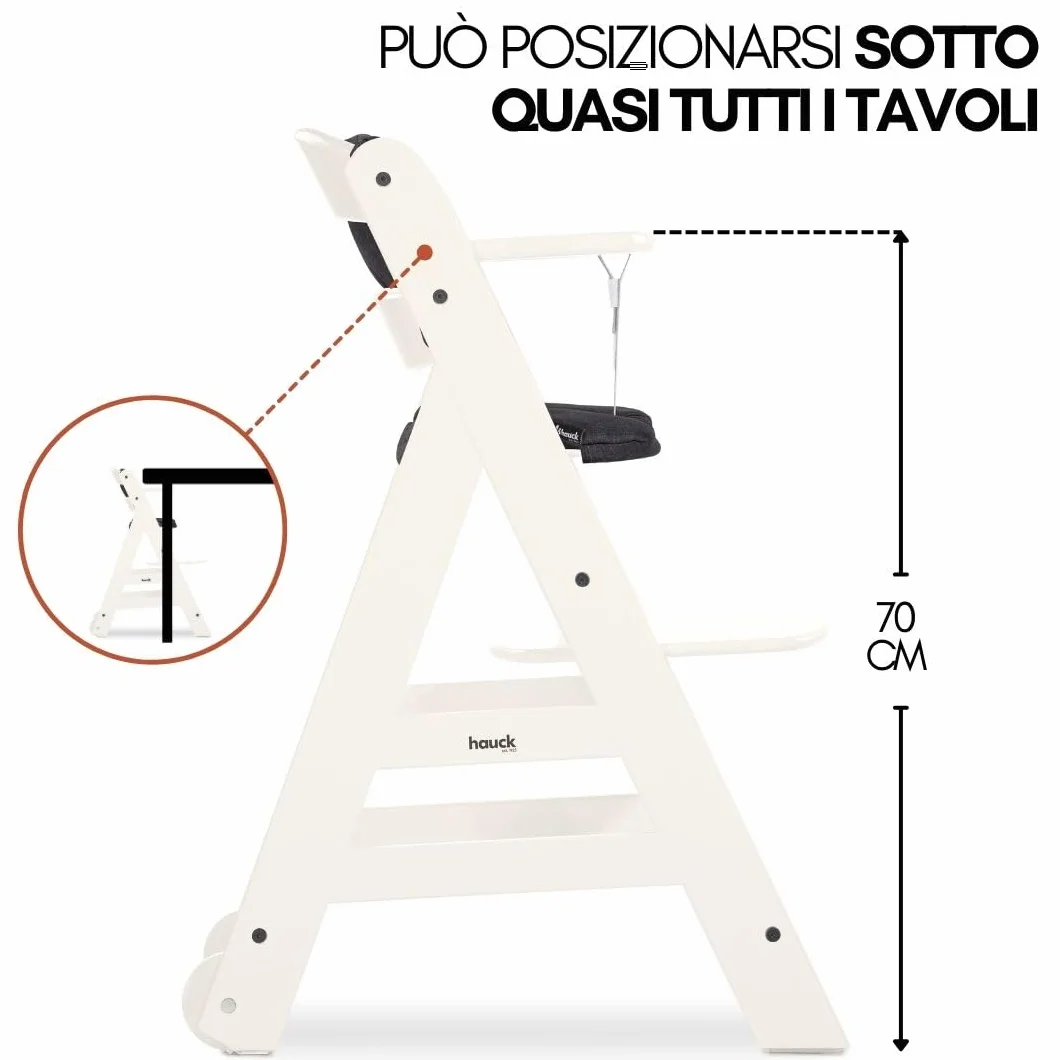 Hauck Seggiolone Beta+ Newborn Set - Seggiolone Evolutivo in Legno 2in1 con Sdraietta Neonati, Bianco