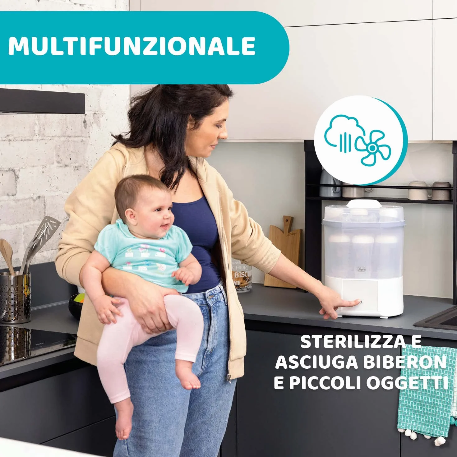 Chicco Sterilizzatore Biberon con Asciugatura, 2 Configurazioni, Fino a 6 Biberon 330 ml, Bianco