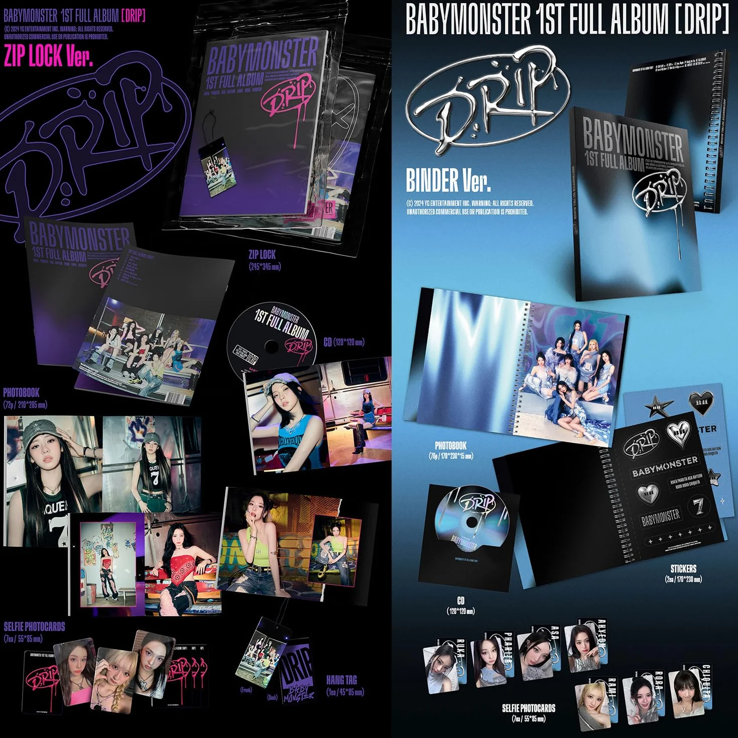 BABYMONSTER - 1st Full Album [DRIP] (ZIP LOCK Ver.) Zip Lock + CD + Photobook + Seflie Photocards + Hang Tag + 4 Extra Photocards