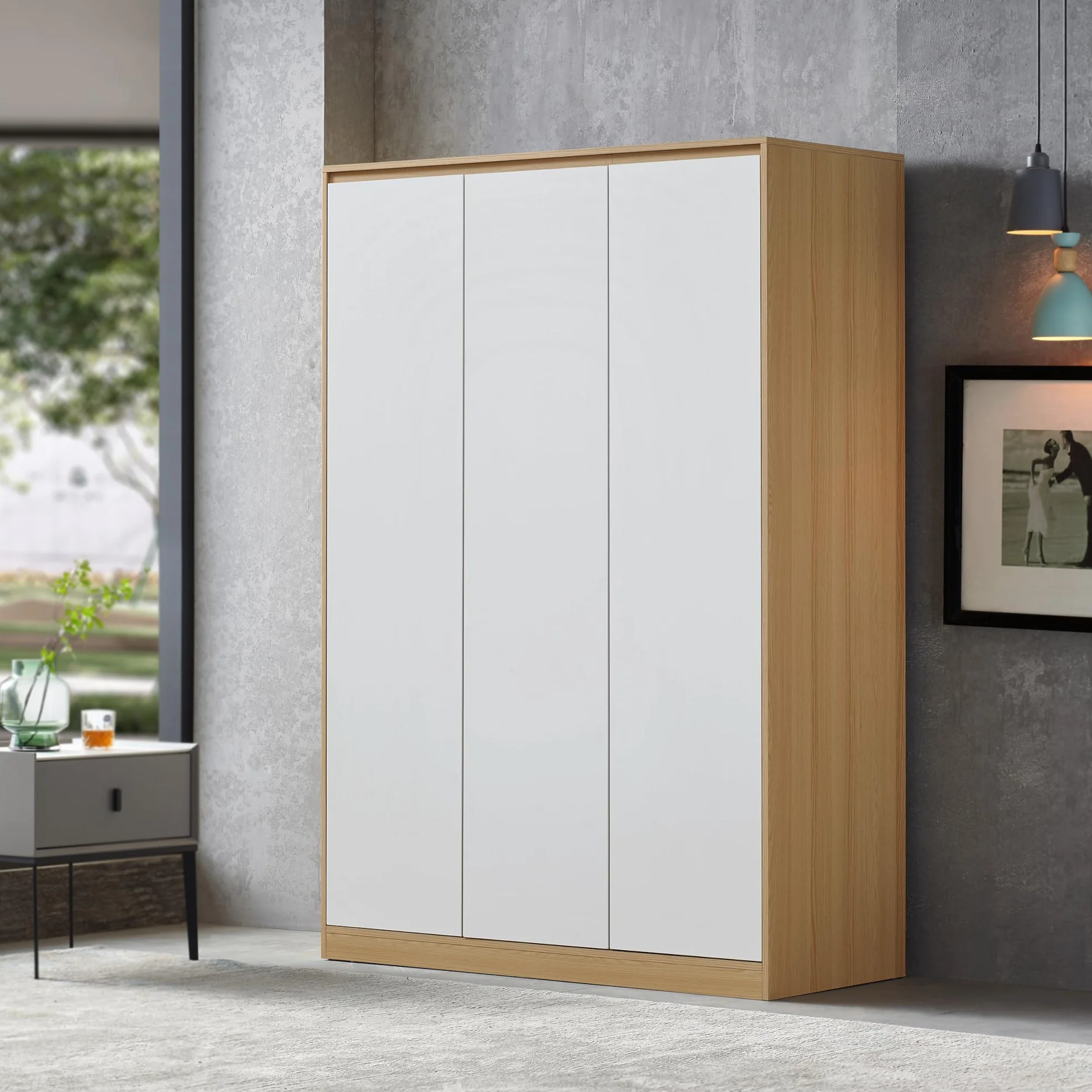 Armadio per Guardaroba con Ante Bianche 4 Scomparti 176 x 120 x 52 cm MDF Effetto Rovere