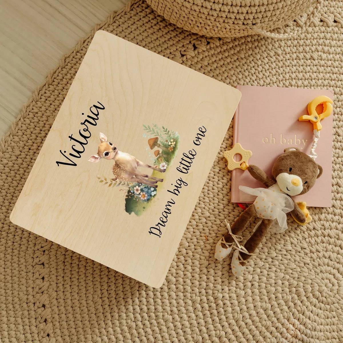 Creative Deco Scatola dei Ricordi Personalizzata per Bambini | Scatola in Legno Naturale con Nome | Cervo | Cassetta Portaoggetti per Conservare Ricordi, Giocattoli, Personalizzata con Stampa