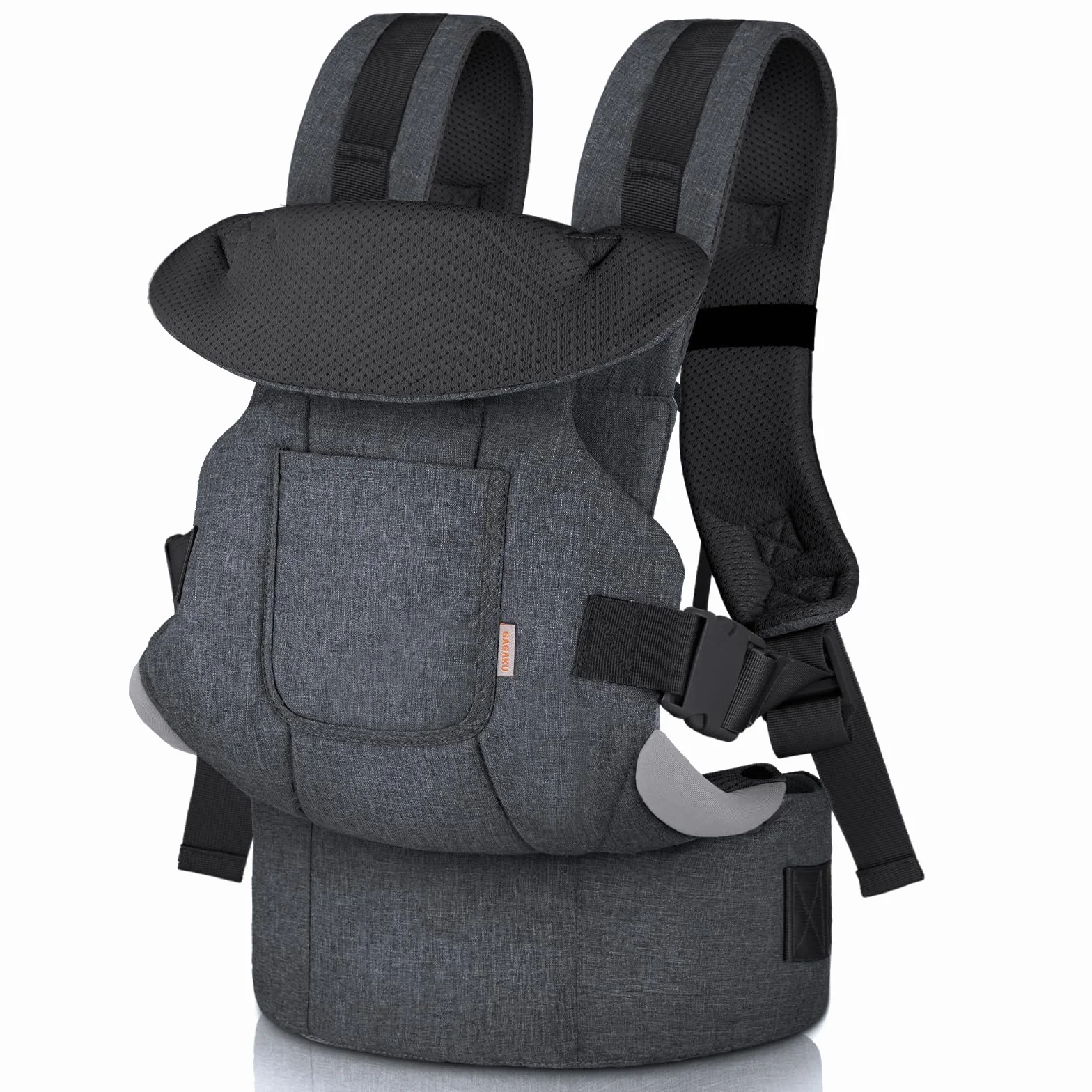 GAGAKU Marsupio per neonati e bambini piccoli 4-36 mesi, facile da indossare fronte-strada, fronte-genitore e sulla schiena per bambini - nero e grigio scuro