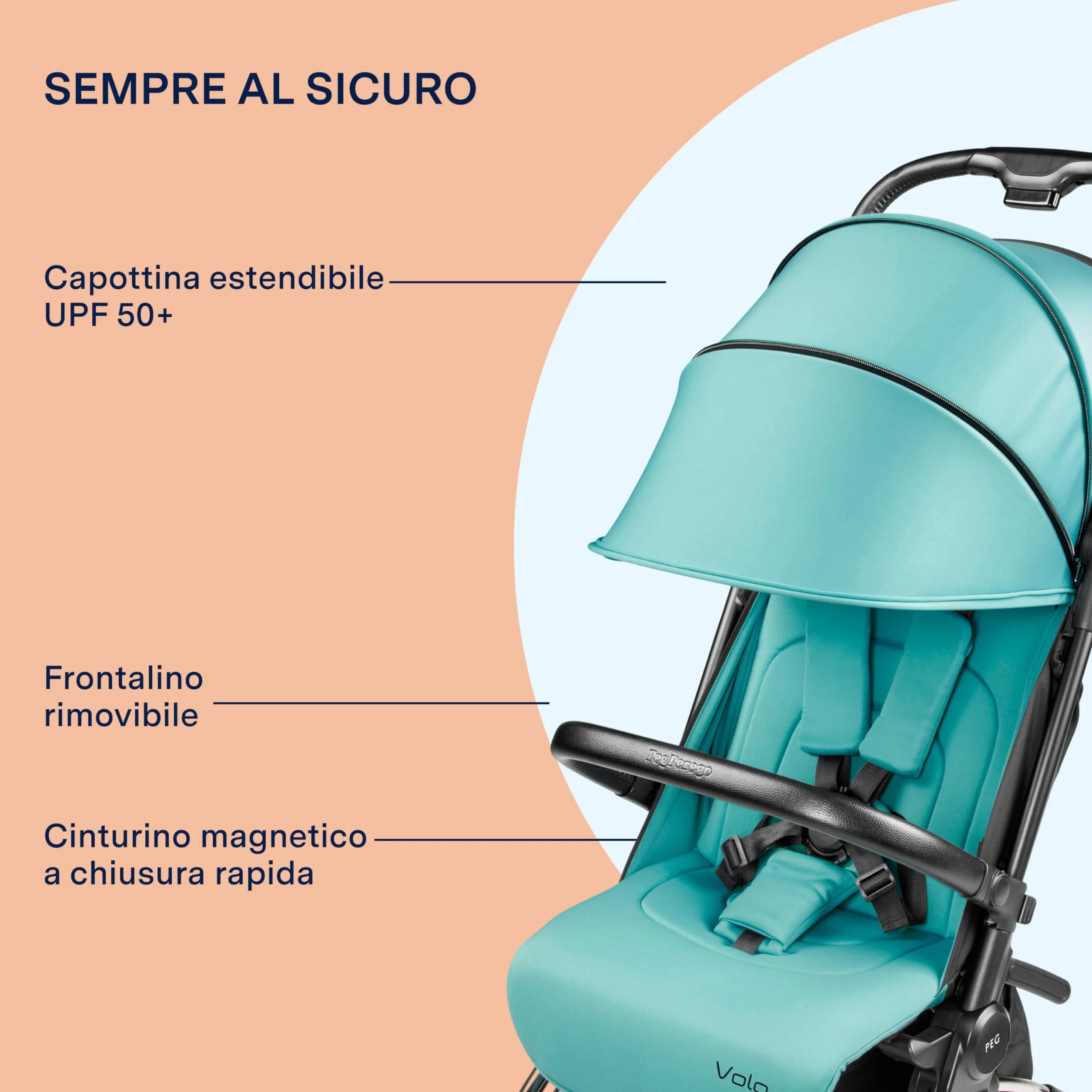 PEG Passeggino Leggero Volo Tahiti, Compatto per Aereo, Omologato Cappelliera, Fino 22 kg, con Parapioggia e Borsa