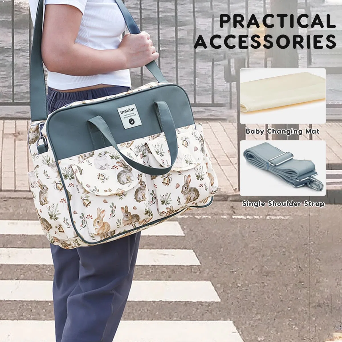 SONARIN Grande Capacità Multifunzionale Borsa Fasciatoio per Neonato,Borsa per il Cambio Borsa a Tracolla Borsa per Pannolini da Viaggio Impermeabile con Spalline & Fasciatoio