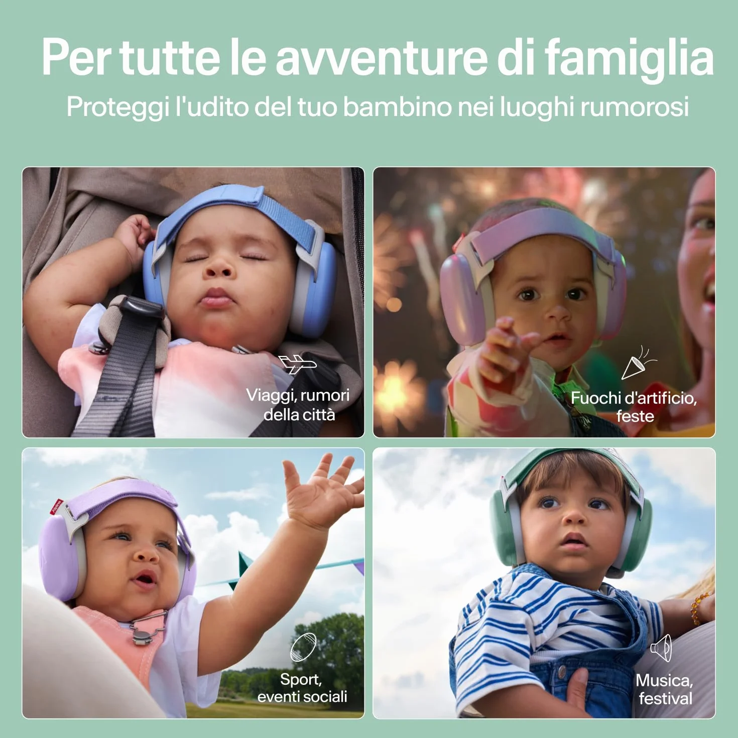 Alpine Muffy Baby Comfort Paraorecchie Neonati Protezione Udito 24 dB Verde