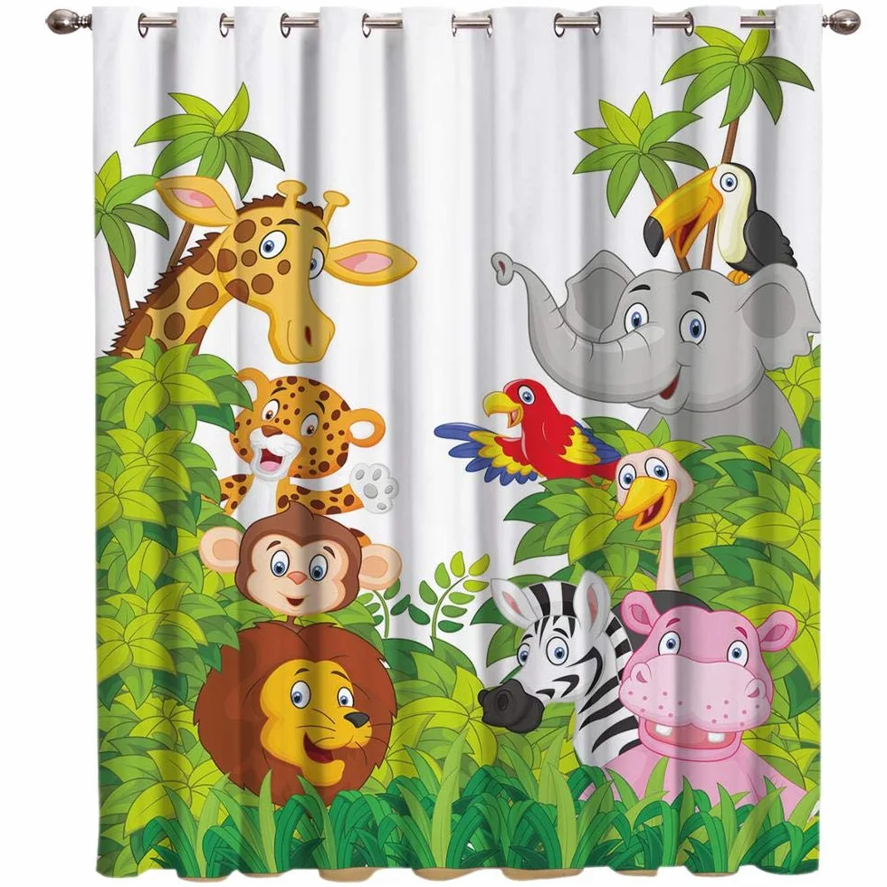 Tende Oscuranti 3D Stampa Cartoon Zoo Giungla Animale 150x166 cm 2 Pannelli Termiche Isolanti