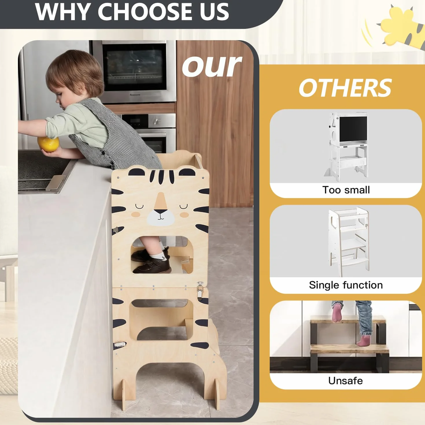 Labebe Torre Montessoriana Pieghevole in Legno 3 in 1 per Bambini con Lavagna