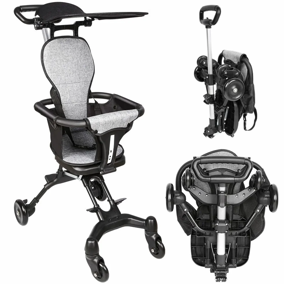 Passeggino a canna ultra leggero pieghevole 25 kg regolabile nero+grigio