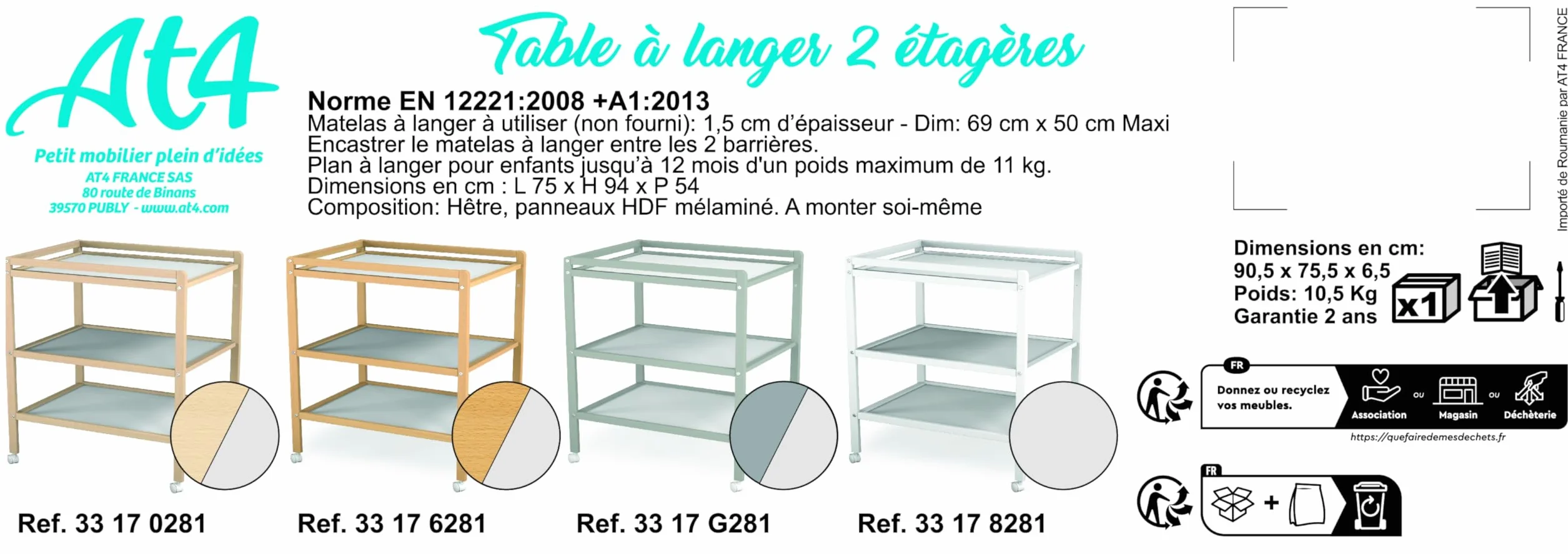 AT4 - Fasciatoio 2 prateleiras ESSENTIEL legno ESSENTIEL - Bianco - 54 x 74 x 94 cm