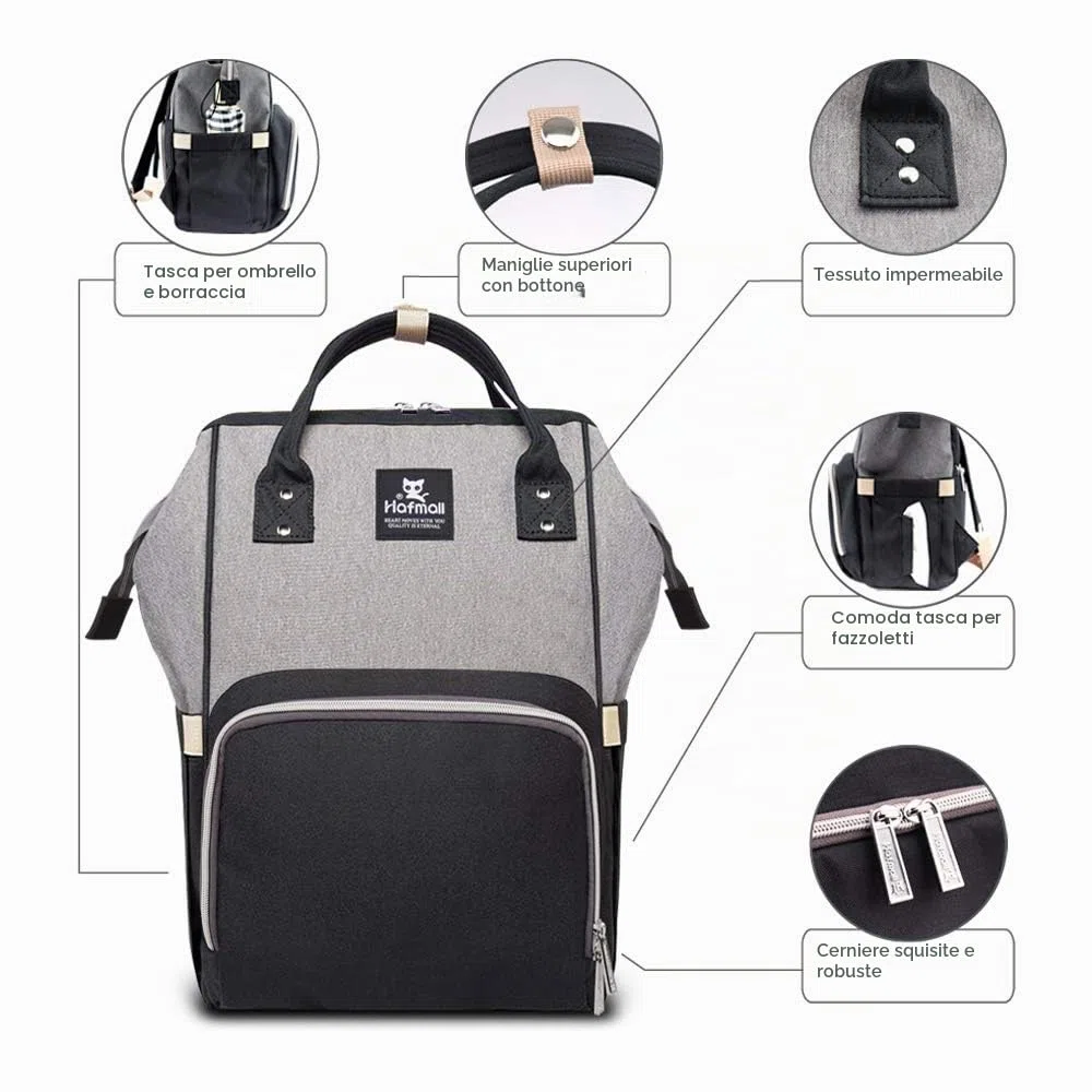 Hafmall Zaino Fasciatoio Impermeabile da Viaggio Zaino, Elegante Grande Capacità Borsa Fasciatoio con Pannolino Tappetino e Ganci per Passeggino