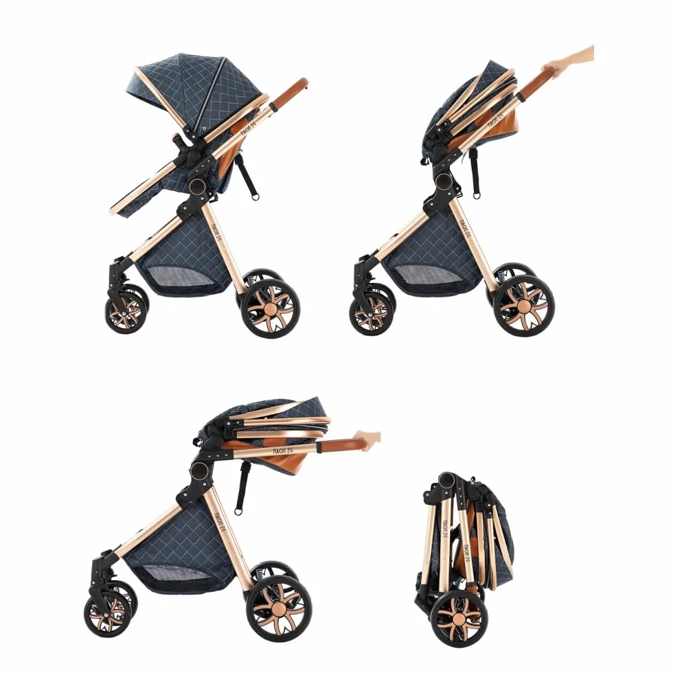 Passeggino 3 in 1 Elevato Pieghevole in Alluminio per Bambini Grigio