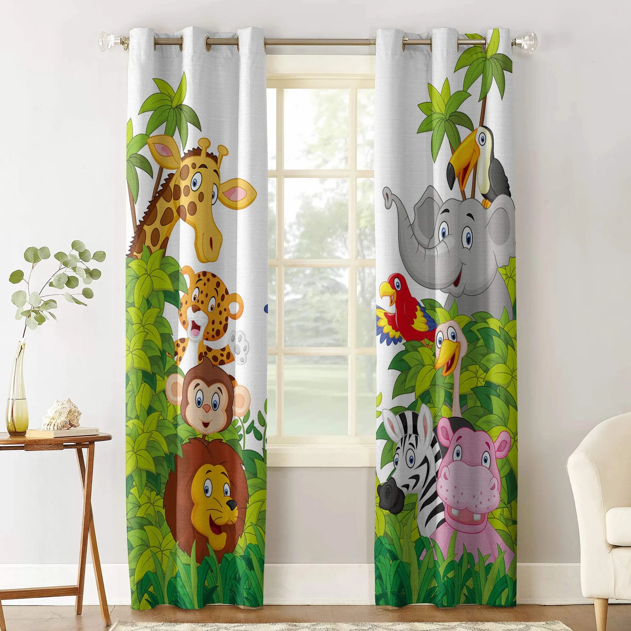 Tende Oscuranti 3D Stampa Cartoon Zoo Giungla Animale 150x166 cm 2 Pannelli Termiche Isolanti
